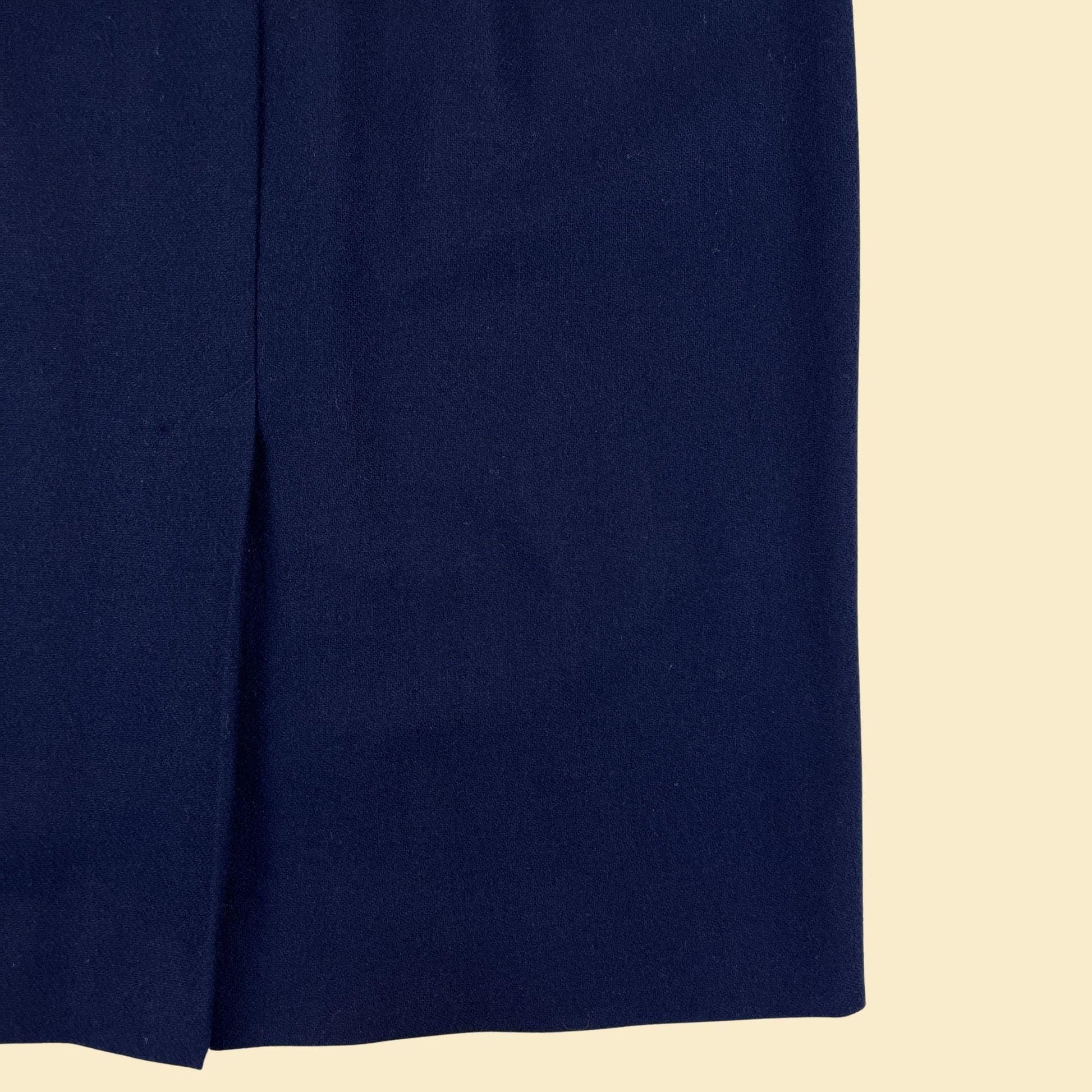 70s/80s Tomboy blue wool midi skirt, vintage size 11 wool/poly skirt w/ pockets & pleating