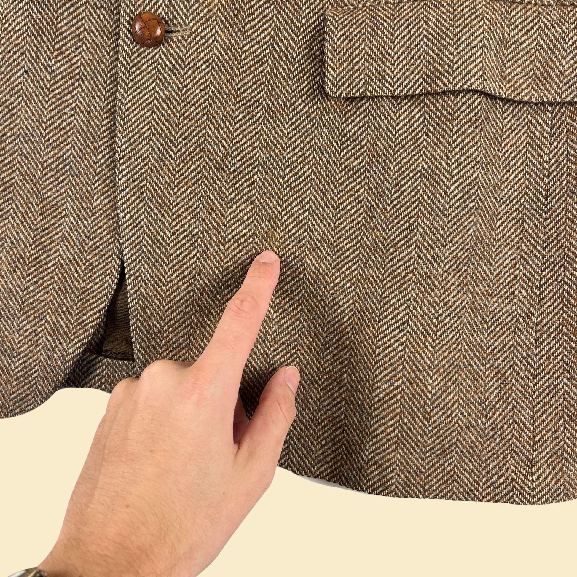 1970s tweed 42R jacket by Middishade Clothes, vintage men's blazer/sports coat brown & beige herringbone coat