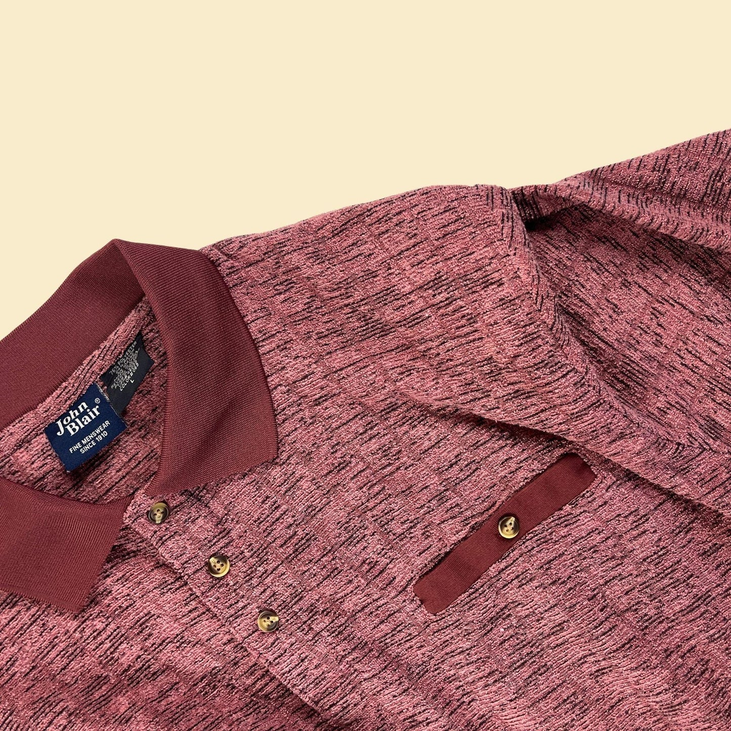 90s/Y2K burgundy L polo shirt, vintage John Blair long sleeve terry-cloth textured preppy top