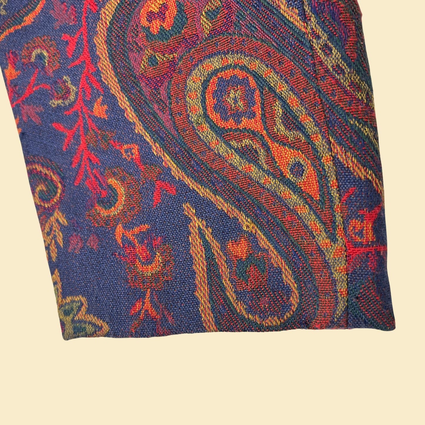 Y2K paisley tapestry jacket, size 2X vintage blue & orange abstract patterned women's jacket