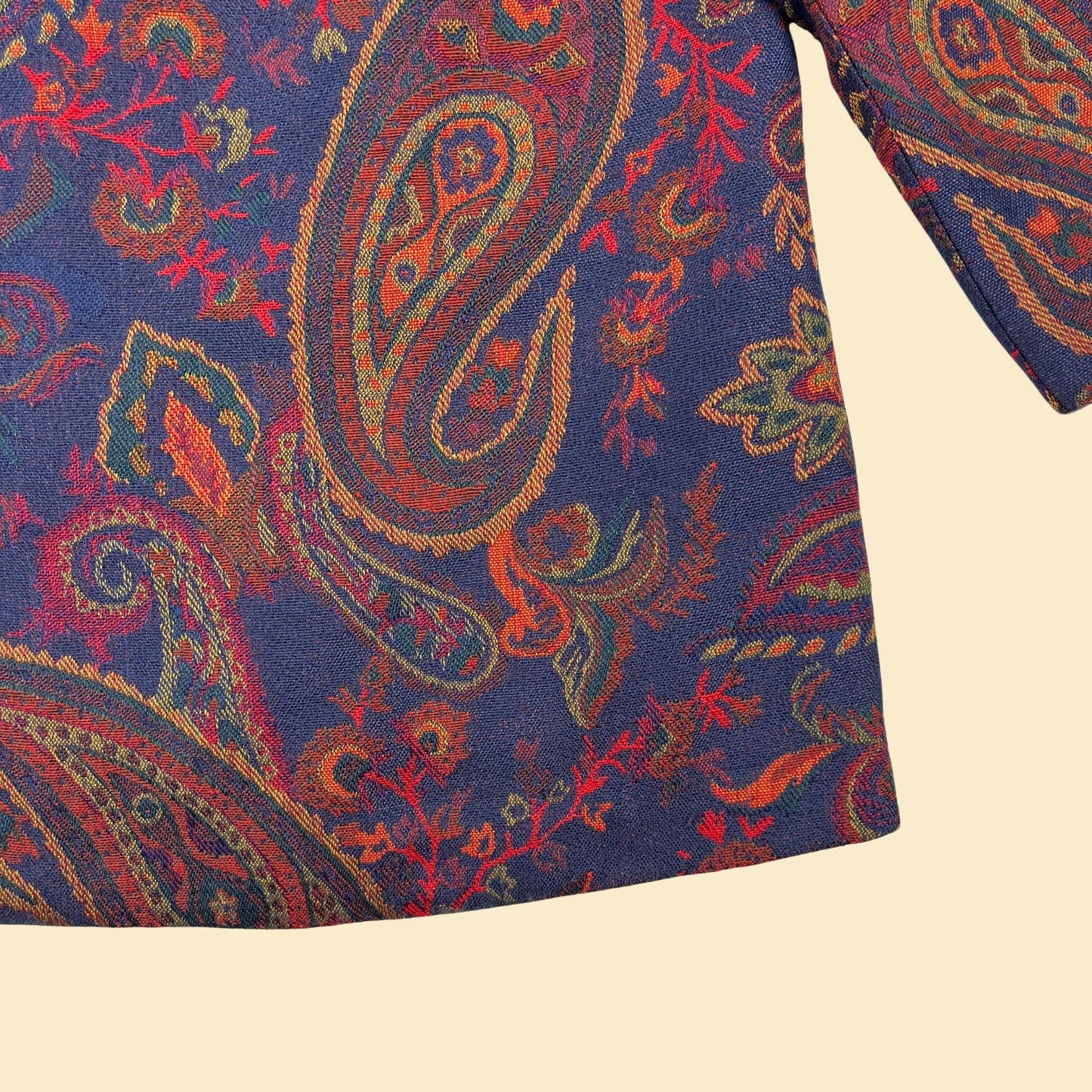 Y2K paisley tapestry jacket, size 2X vintage blue & orange abstract patterned women's jacket