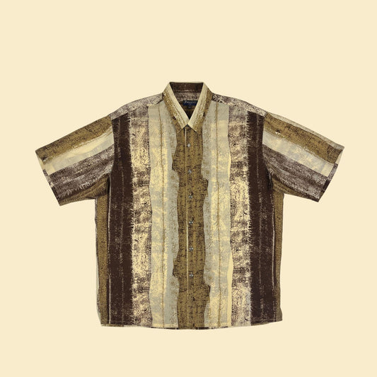 90s/Y2K men's XXL shirt by Bassiri Uomo, vintage brown & beige men's short sleeve striped button down