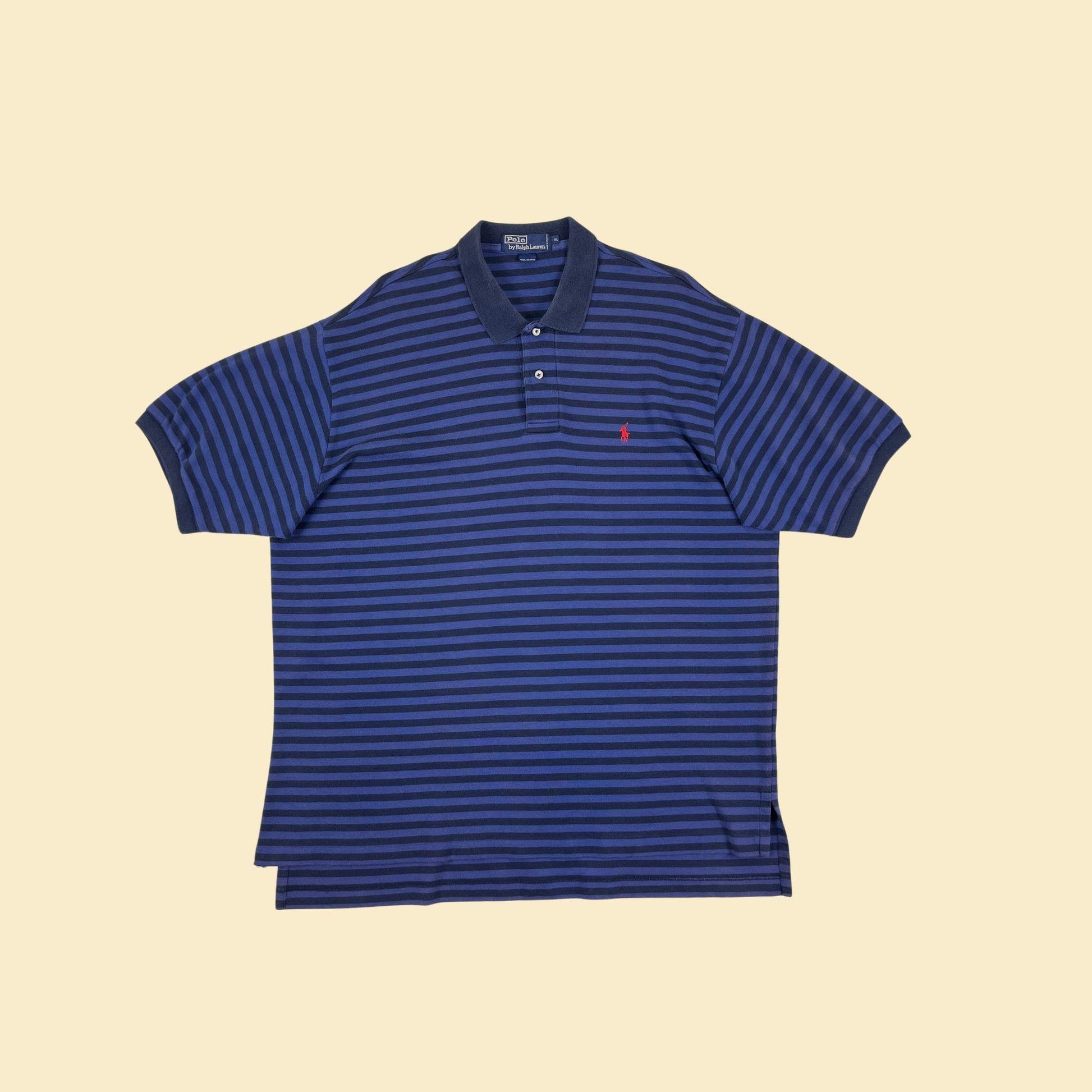 90s XL Polo by Ralph Lauren shirt, vintage blue striped polo short sleeve top