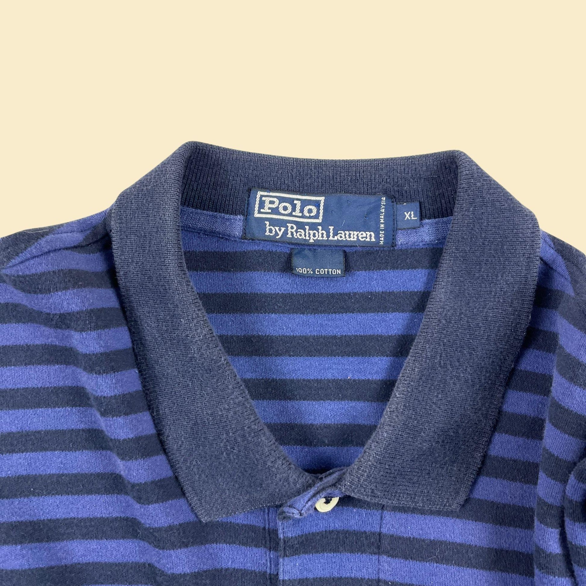 90s XL Polo by Ralph Lauren shirt, vintage blue striped polo short sleeve top