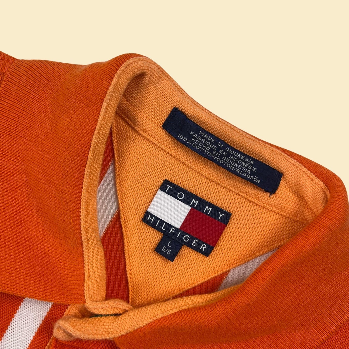 90s/Y2K Tommy Hilfiger L polo shirt, orange & white vintage short sleeve men's shirt