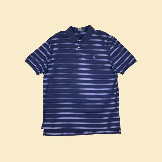 90s/Y2K Polo by Ralph Lauren XL shirt, vintage striped blue & purple cotton polo