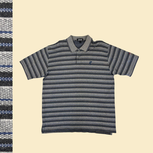 90s/Y2K L striped polo shirt by Ashworth, blue & grey vintage men's short sleeve golf shirt