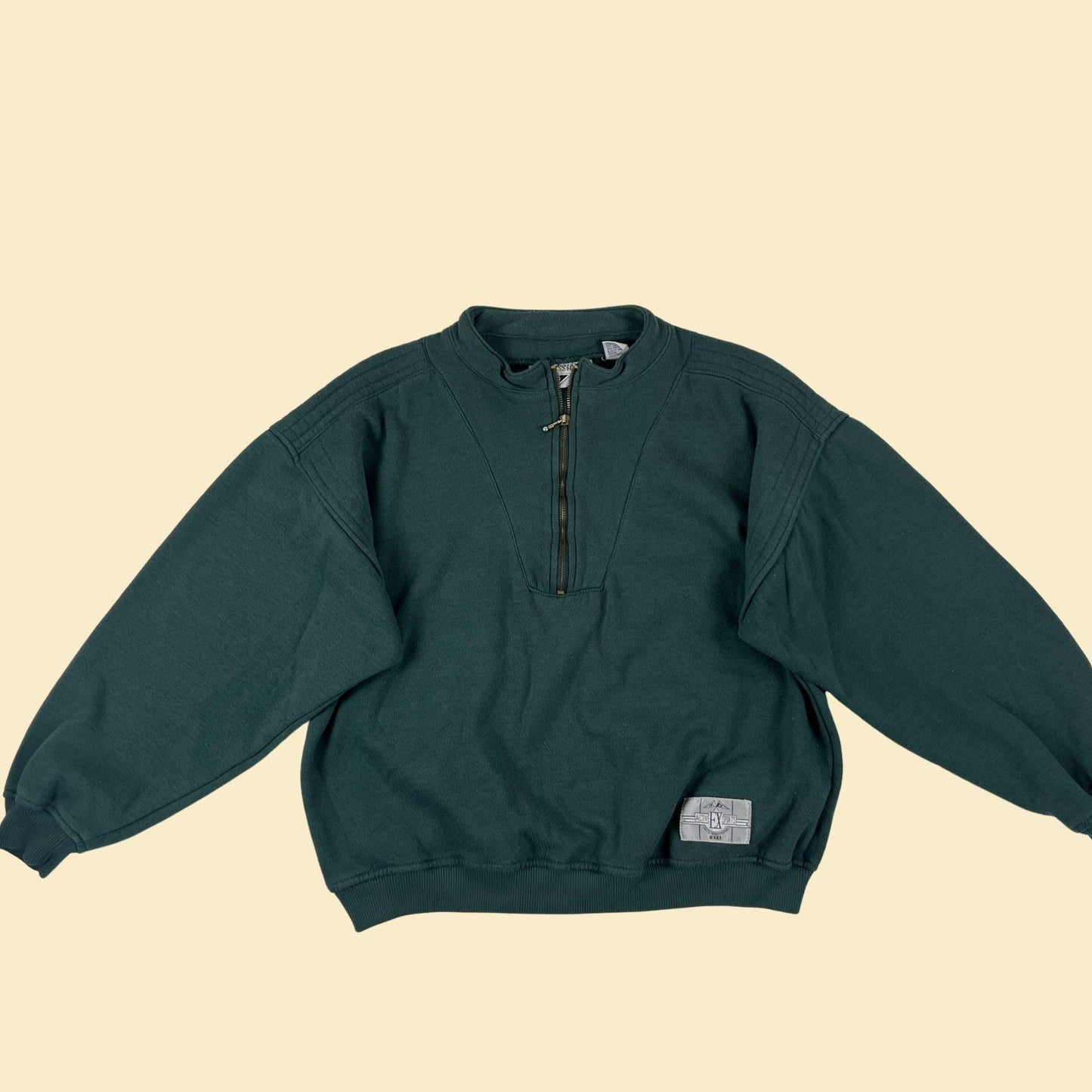 90s half zip L sweatshirt by Expressions, dark green vintage crewneck/henley style pullover