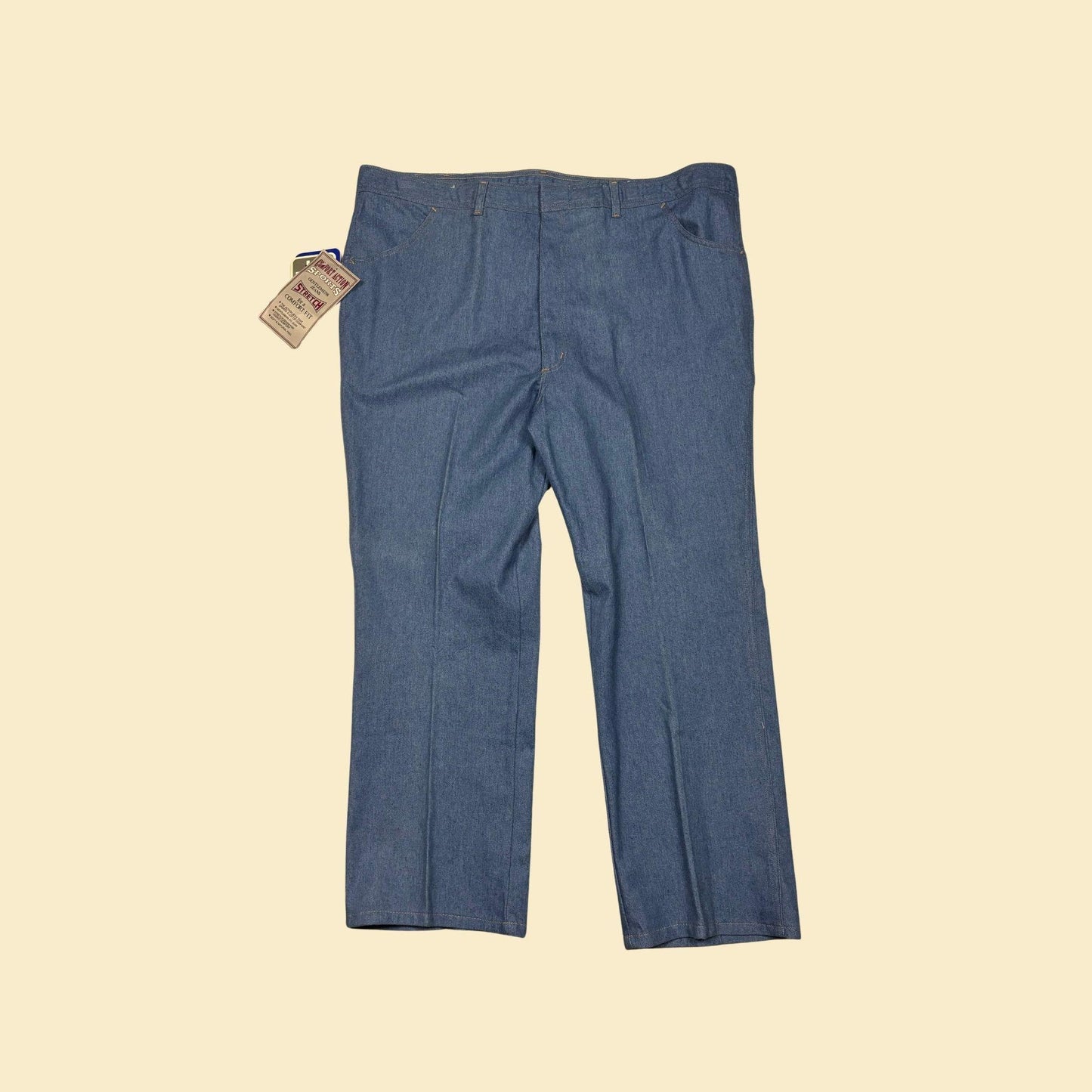 1990s 48x30 Burlington jeans, vintage blue cotton/poly straight men's denim pants, new old stock