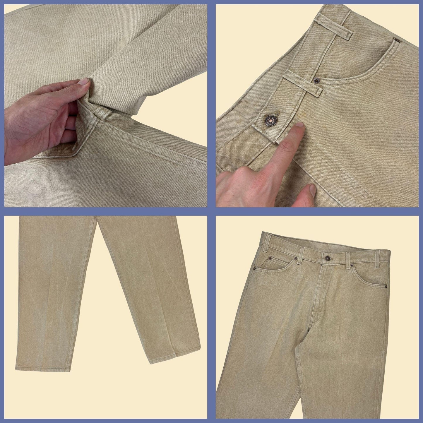 90s Levi's 550 36x30 beige jeans, vintage orange tab men's relaxed fit denim pants