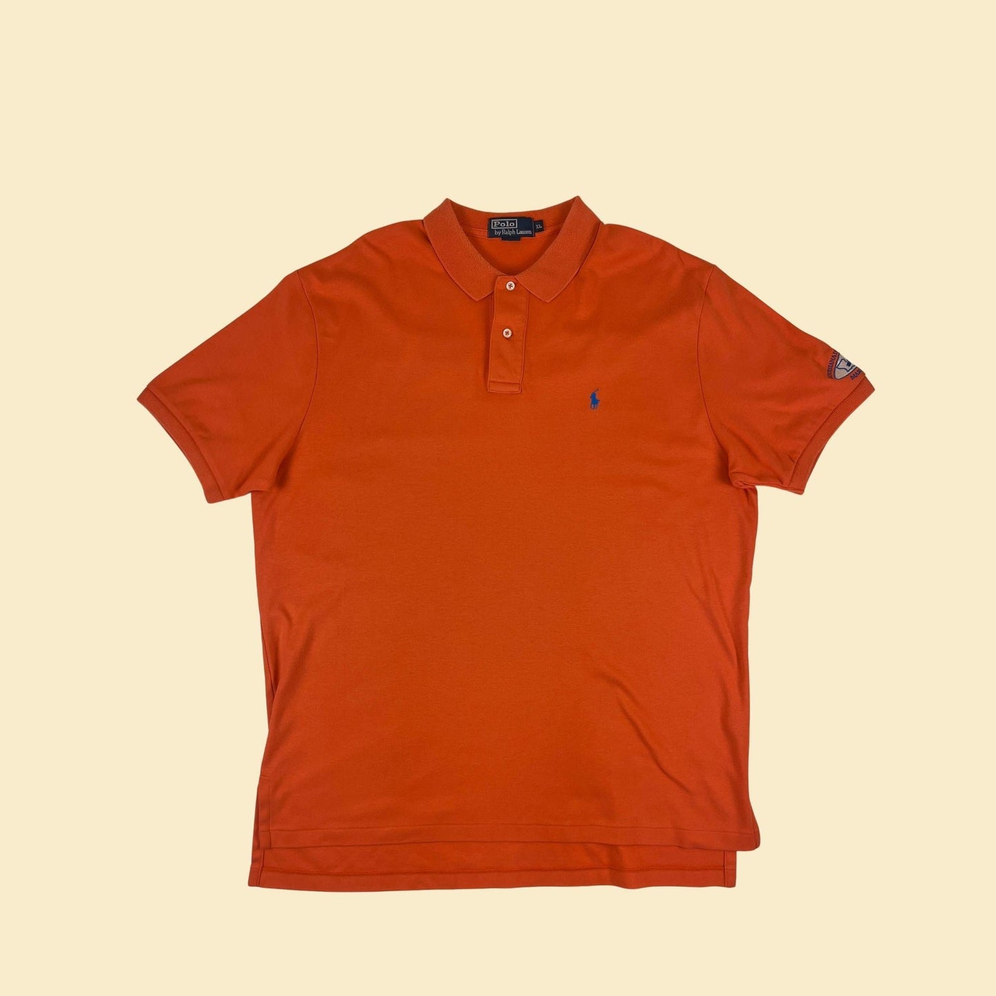 Vintage XL Polo by Ralph Lauren orange shirt, 1990s orange & blue work/Louisiana Marine shirt