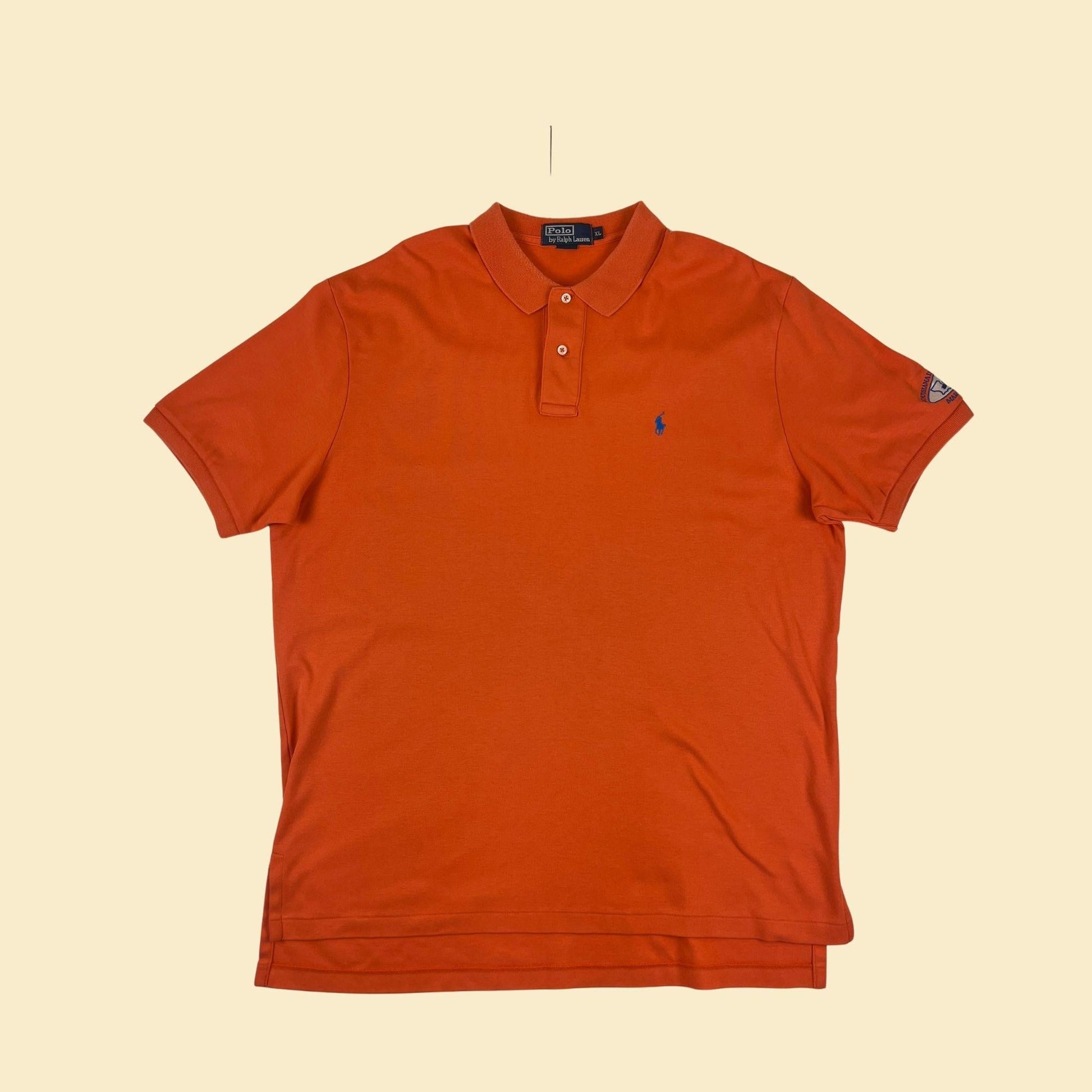 Vintage XL Polo by Ralph Lauren orange shirt, 1990s orange & blue work/Louisiana Marine shirt