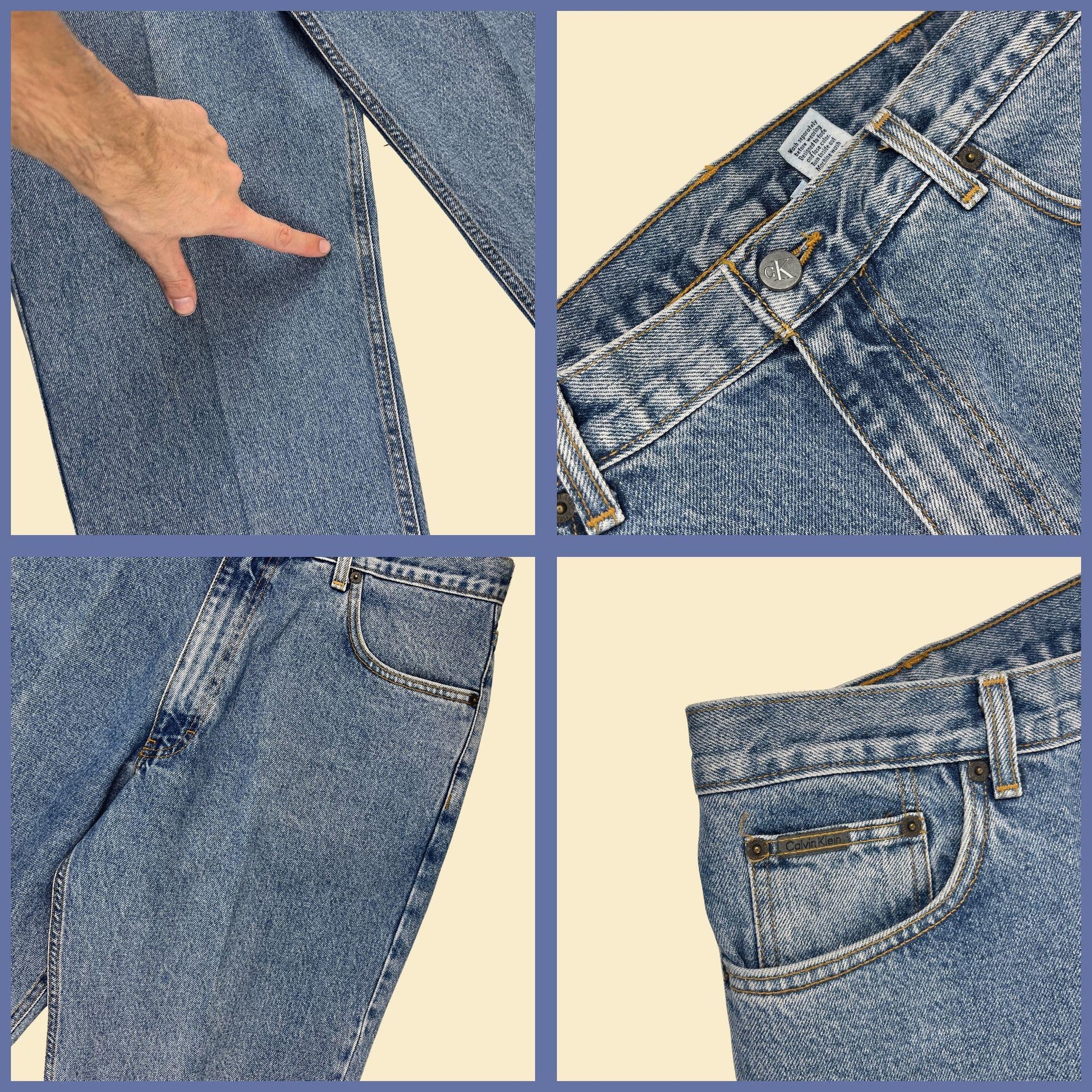 Vintage Calvin Klein 1990s jeans, 36x30 men's stone wash 5 pocket straight leg blue jeans