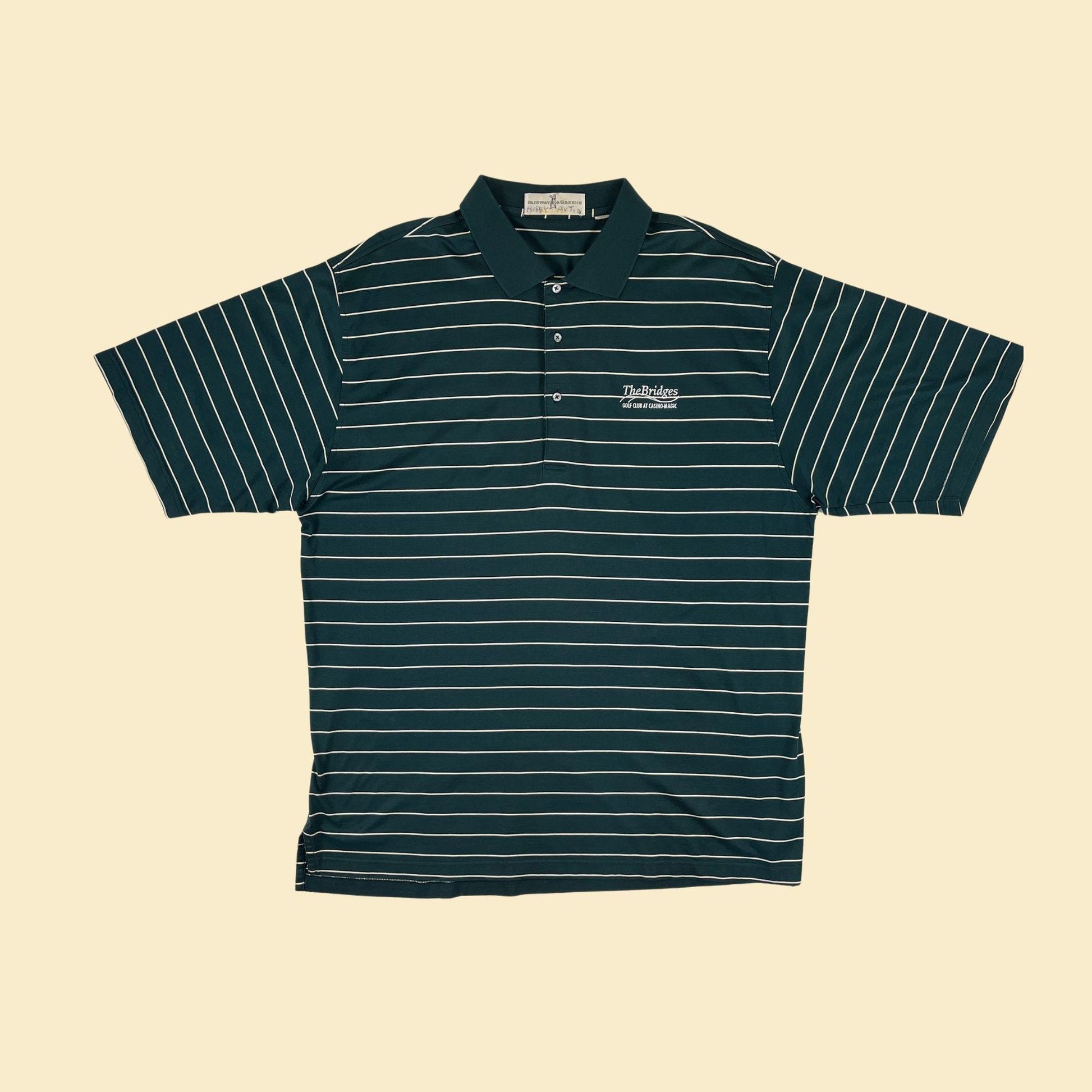 90s striped golf polo by Fairway & Greene, vintage L to XL men's short sleeve green polo top