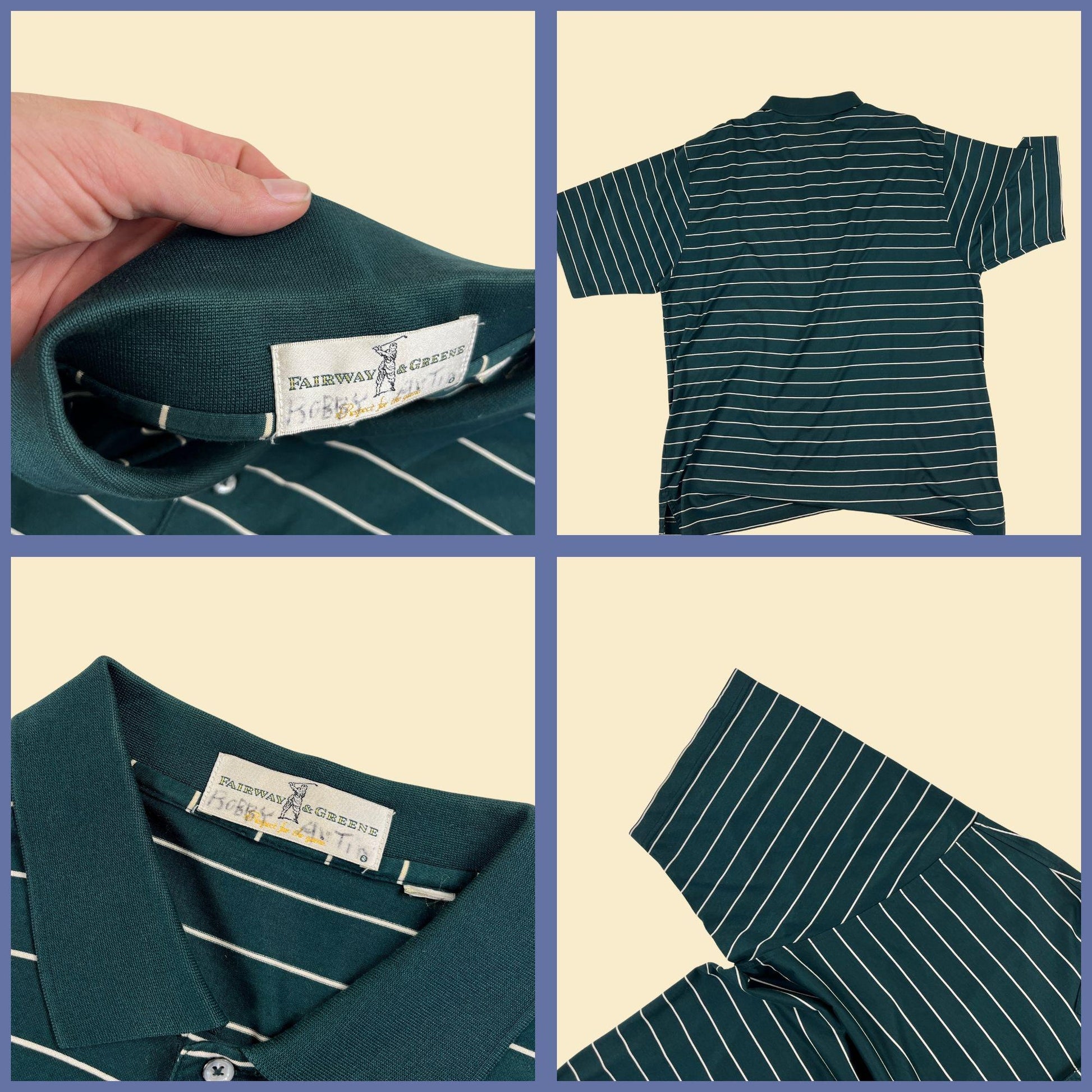 90s striped golf polo by Fairway & Greene, vintage L to XL men's short sleeve green polo top