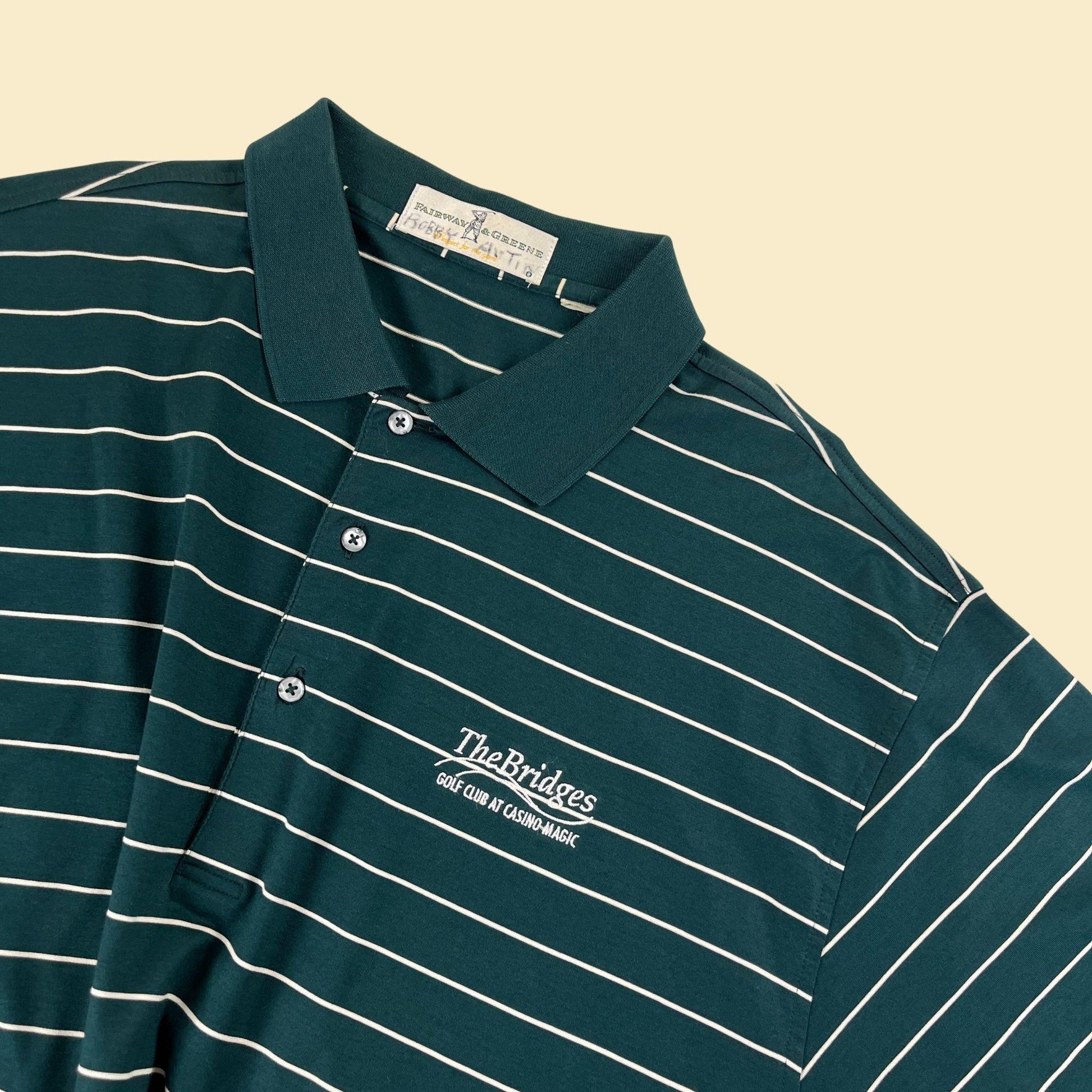 90s striped golf polo by Fairway & Greene, vintage L to XL men's short sleeve green polo top