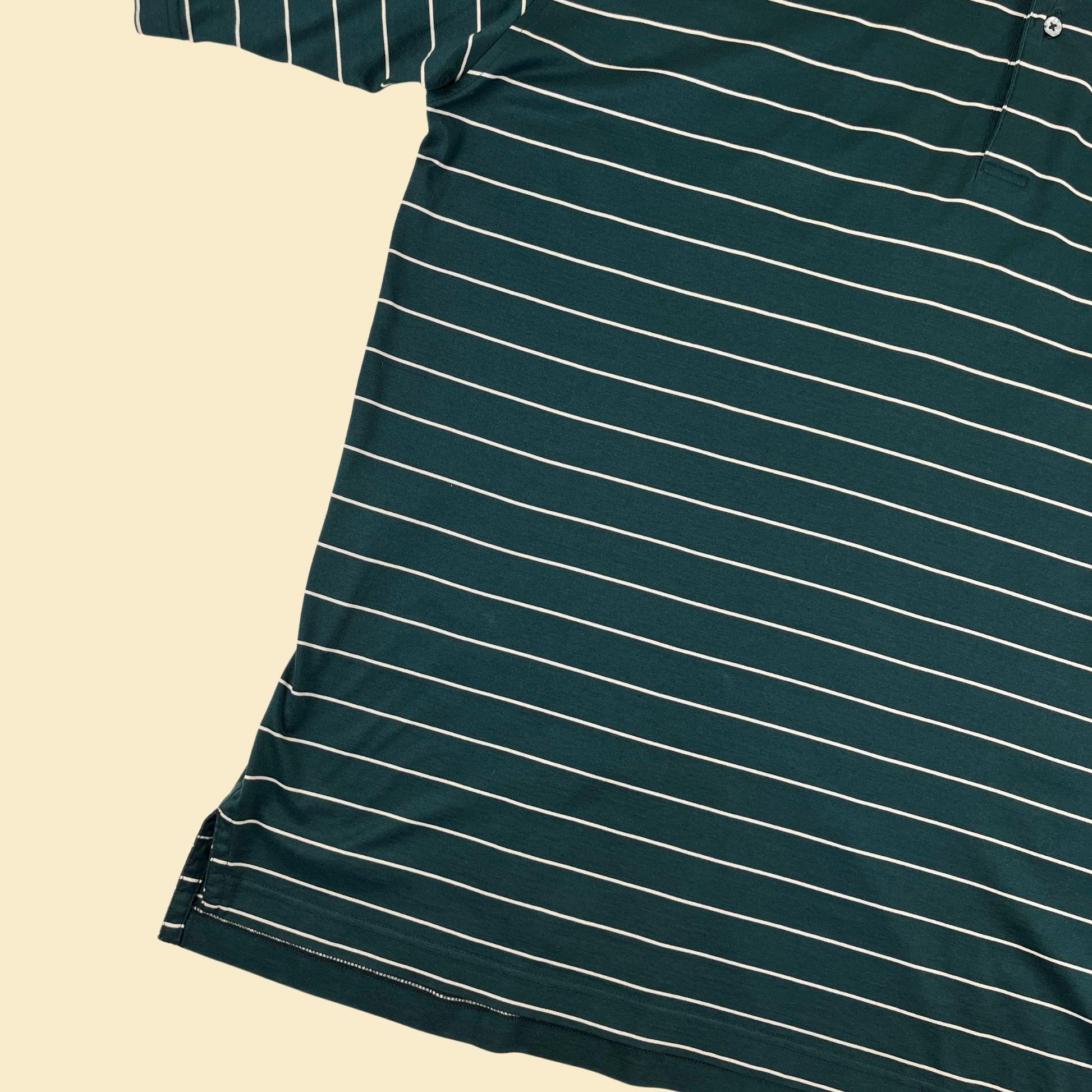 90s striped golf polo by Fairway & Greene, vintage L to XL men's short sleeve green polo top