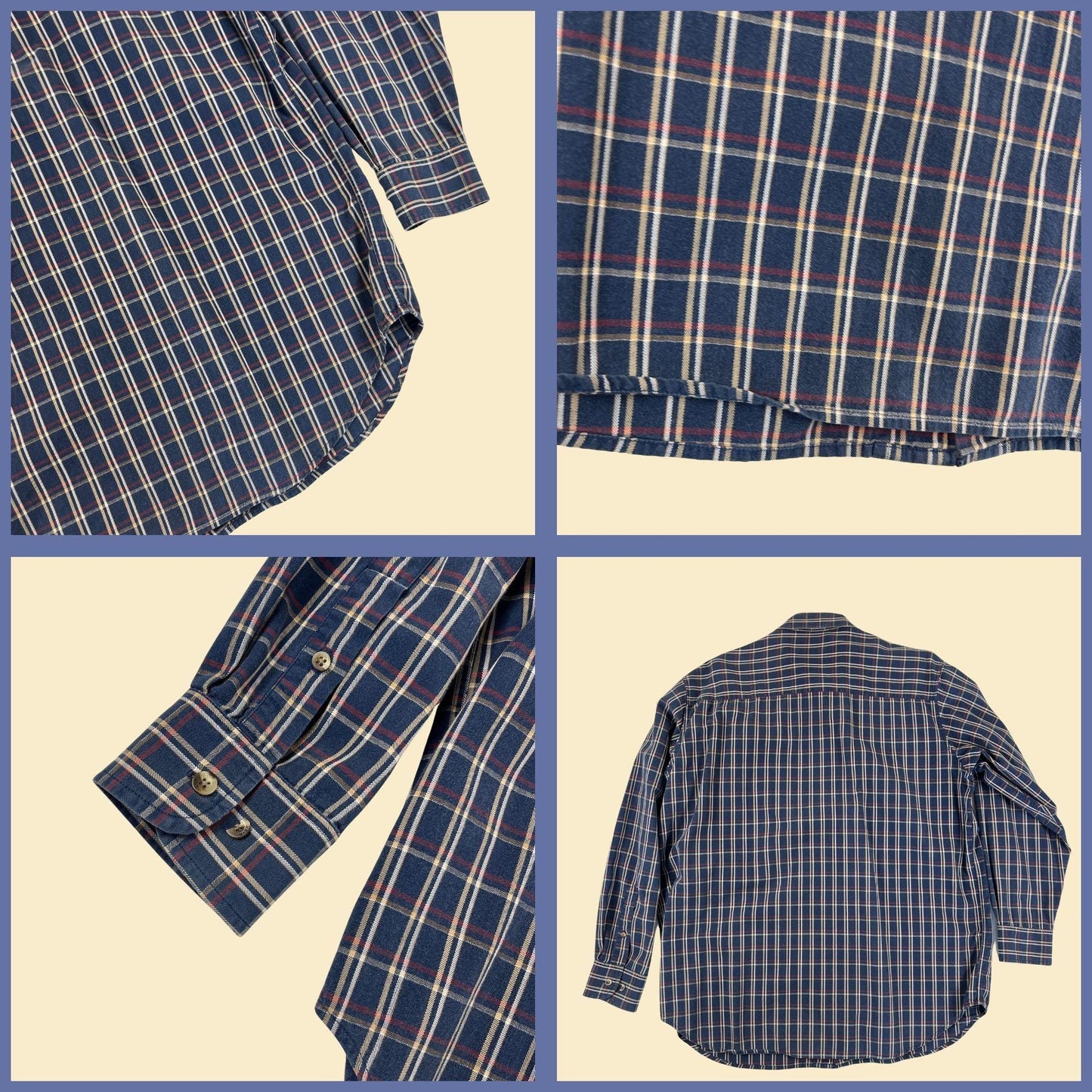 90s L plaid blue button down shirt by Roundtree & Yorke, vintage men's casual button down top