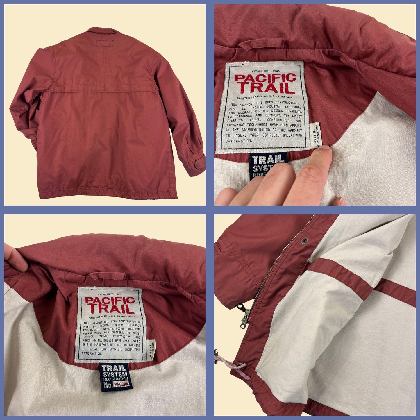 90s M hooded windbreaker by Pacific Trail, vintage burgundy outdoors men's casual jacket