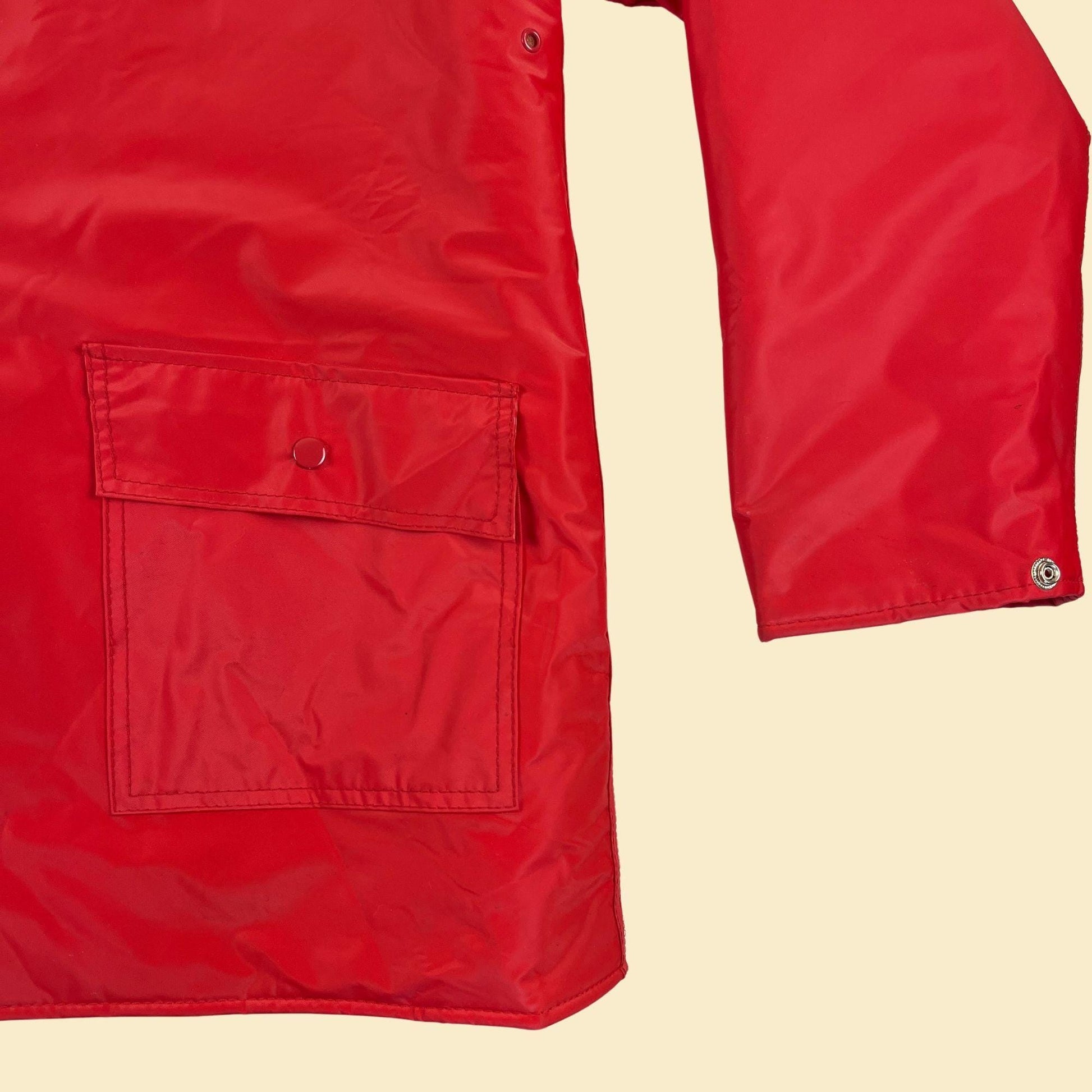 80s/90s S puffer rain jacket by Ozark Trail, men's vintage solid red hooded PVC jacket