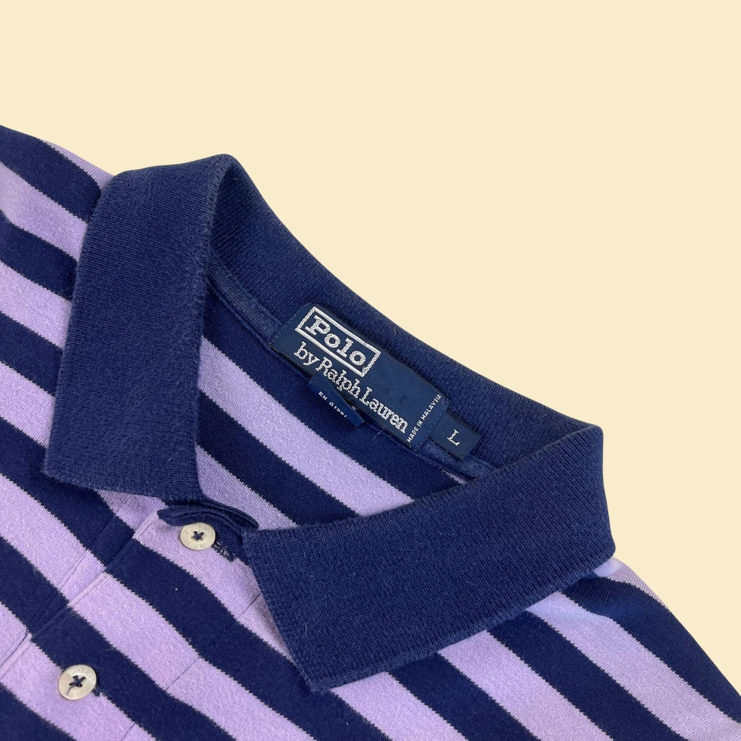 90s/Y2K Polo by Ralph Lauren striped shirt, vintage L men's golf club short sleeve purple/blue top