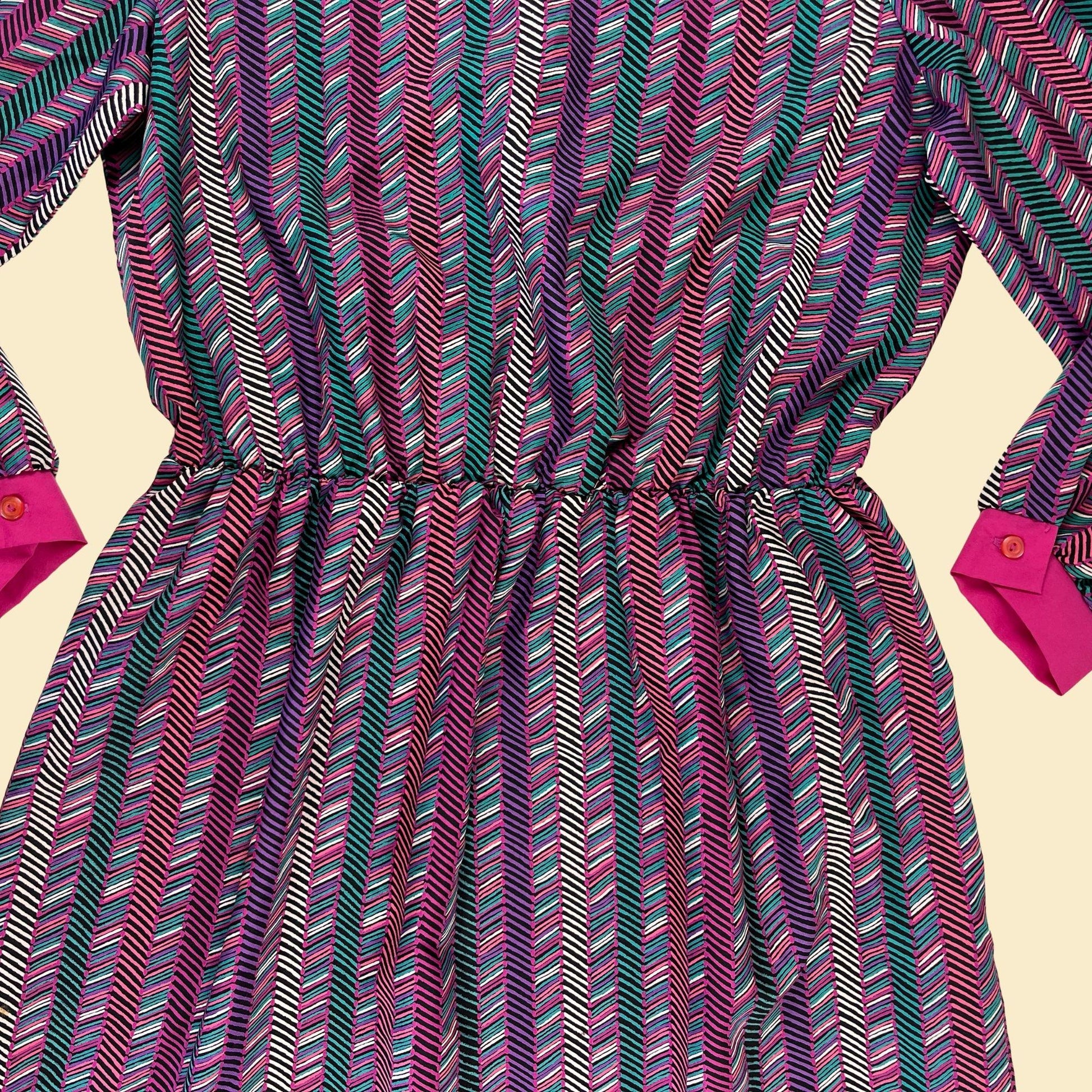 1970s geometric dress By Berkeley, size 16 vintage purple & teal striped midi to maxi dress