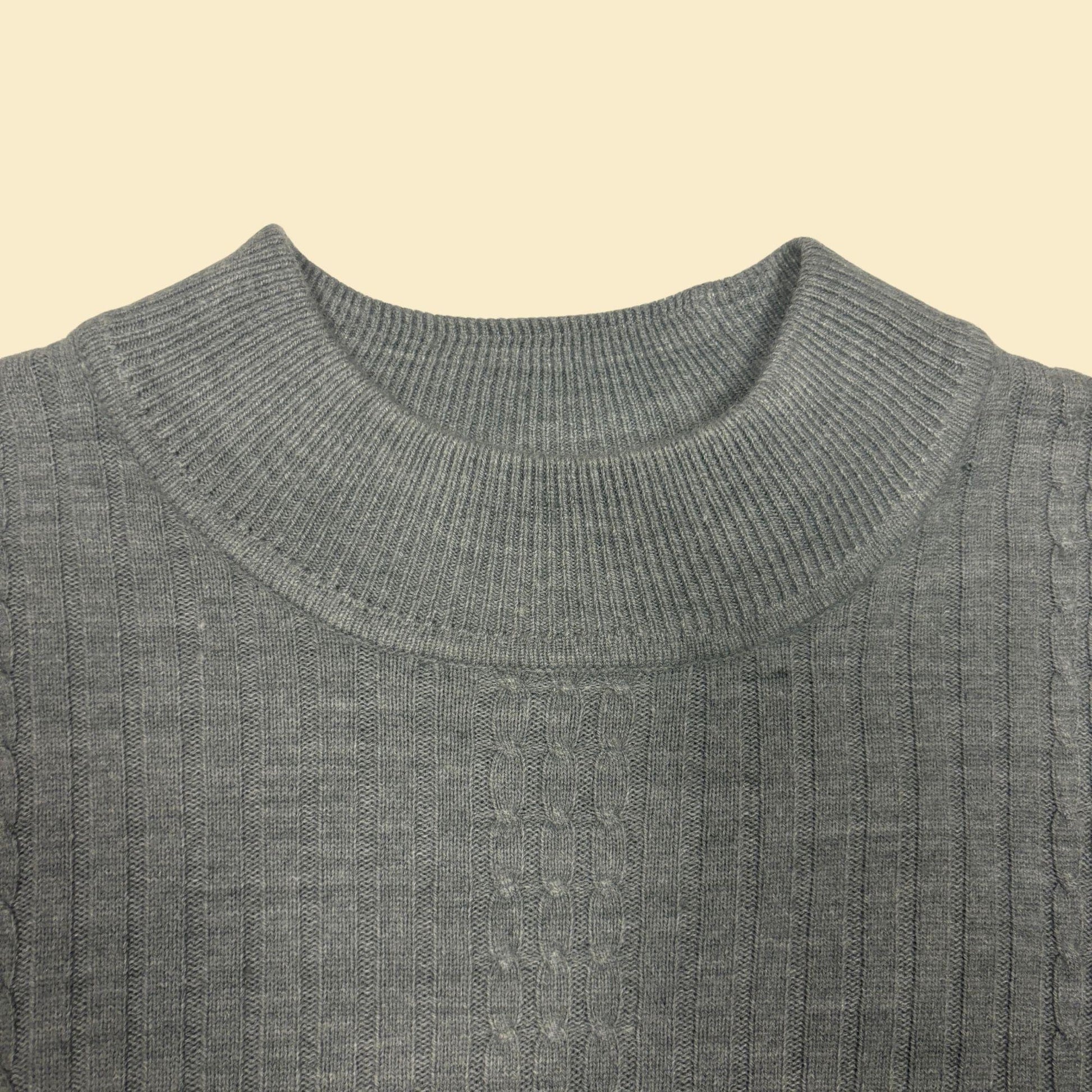 90s/Y2K grey L mockneck sweater by Laura Scott Petites, pullover women's ribbed/cable knit sweater