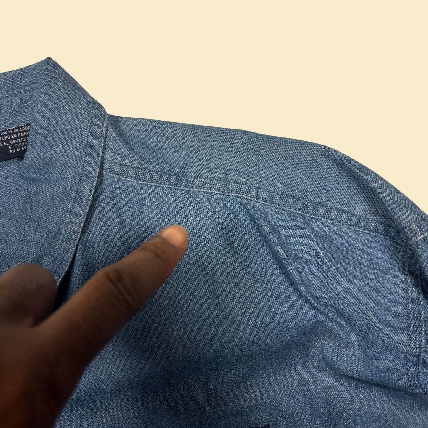 90s/Y2K denim 2XL shirt w/ Duck's Unlimited logo by Common Sense, vintage chambray button down long sleeve