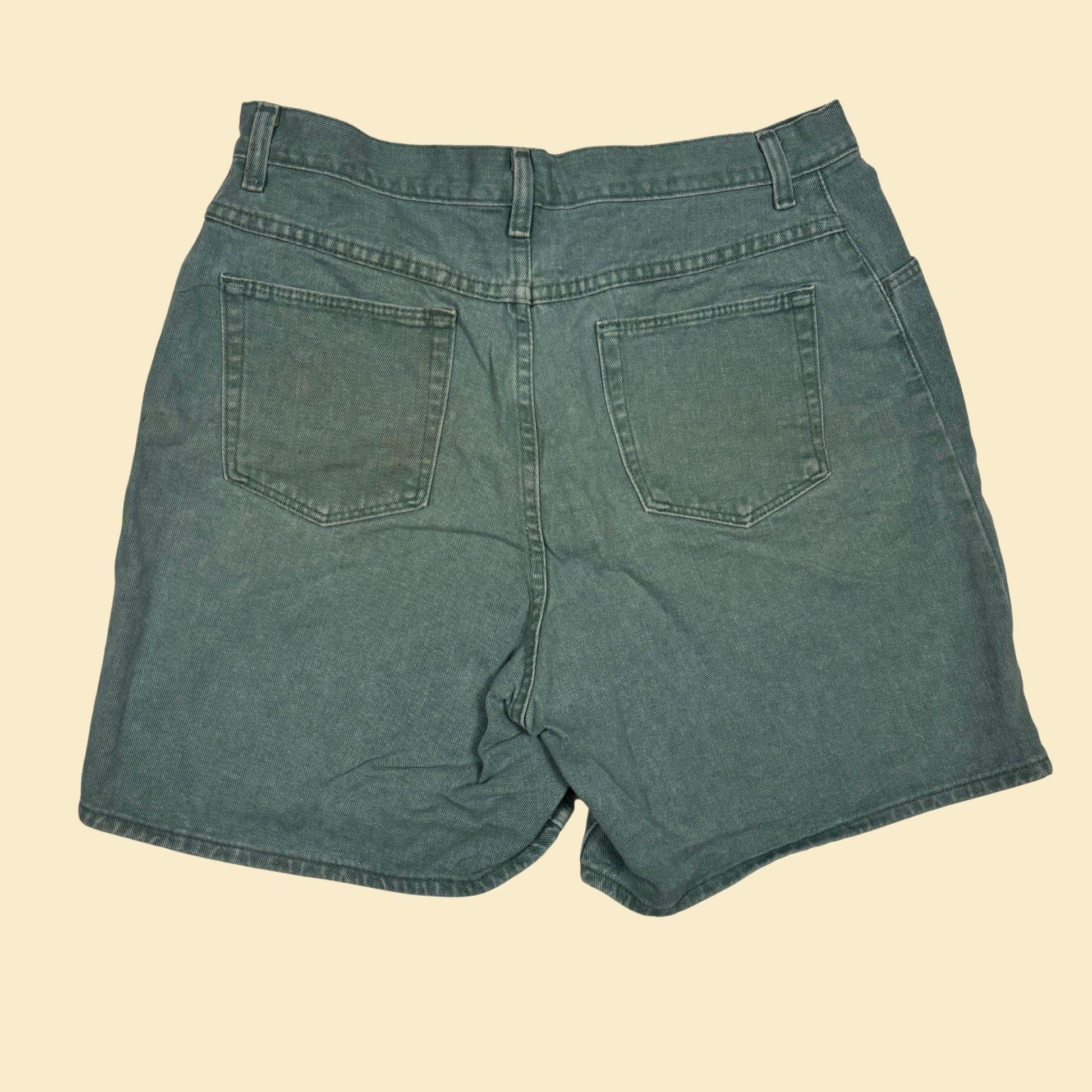 90s green highrise shorts by Wrangler, size 16 vintage denim acid wash women's shorts