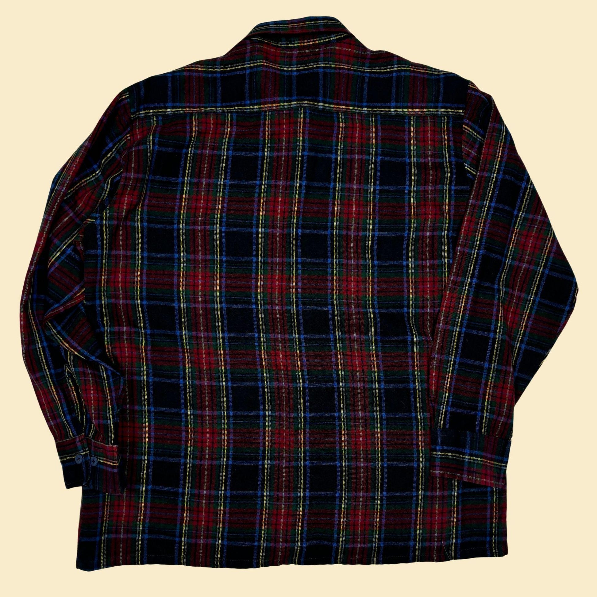 70s/80s Backpacker flannel shirt, size L vintage men's black, red & blue plaid long sleeve button down