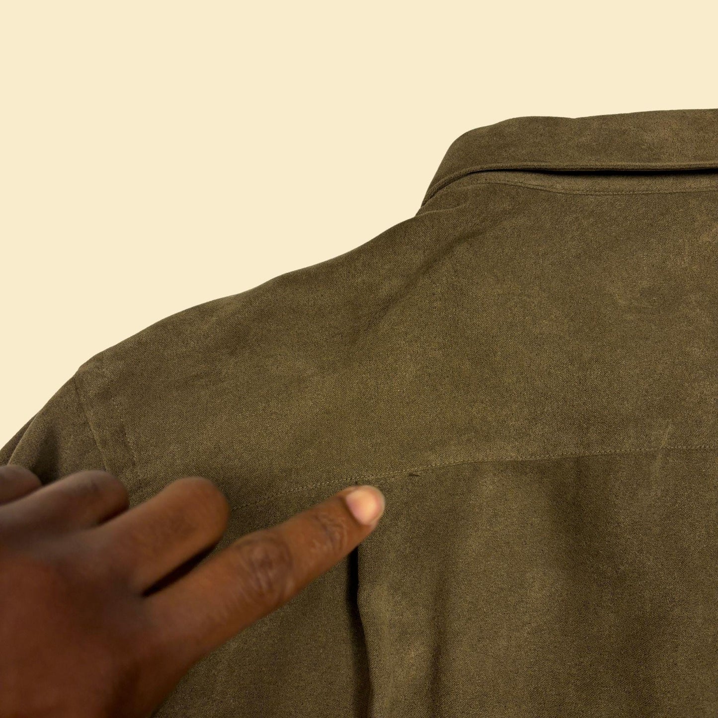 90s/Y2K green XL faux-suede shirt by Geoffrey Beene, vintage men's button down long sleeve top