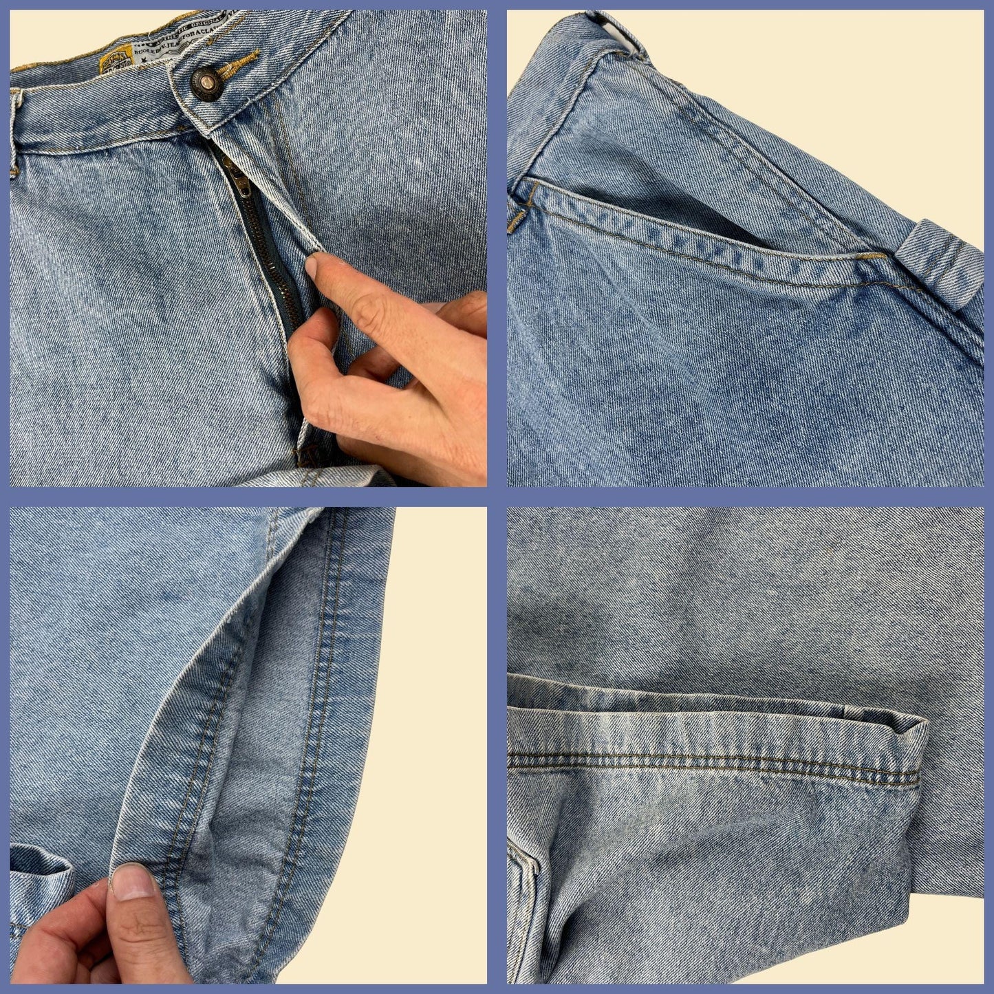 90s Bugle Boy 34W jean shorts, vintage men's cotton denim knee-length carpenter shorts