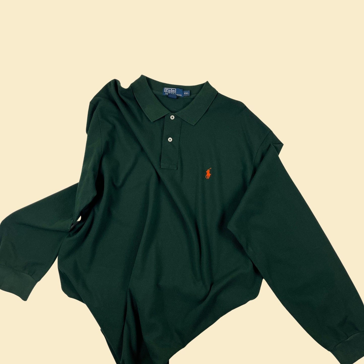 90s/Y2K Polo by Ralph Lauren XXL green longsleeve polo shirt, vintage men's dark green polo shirt