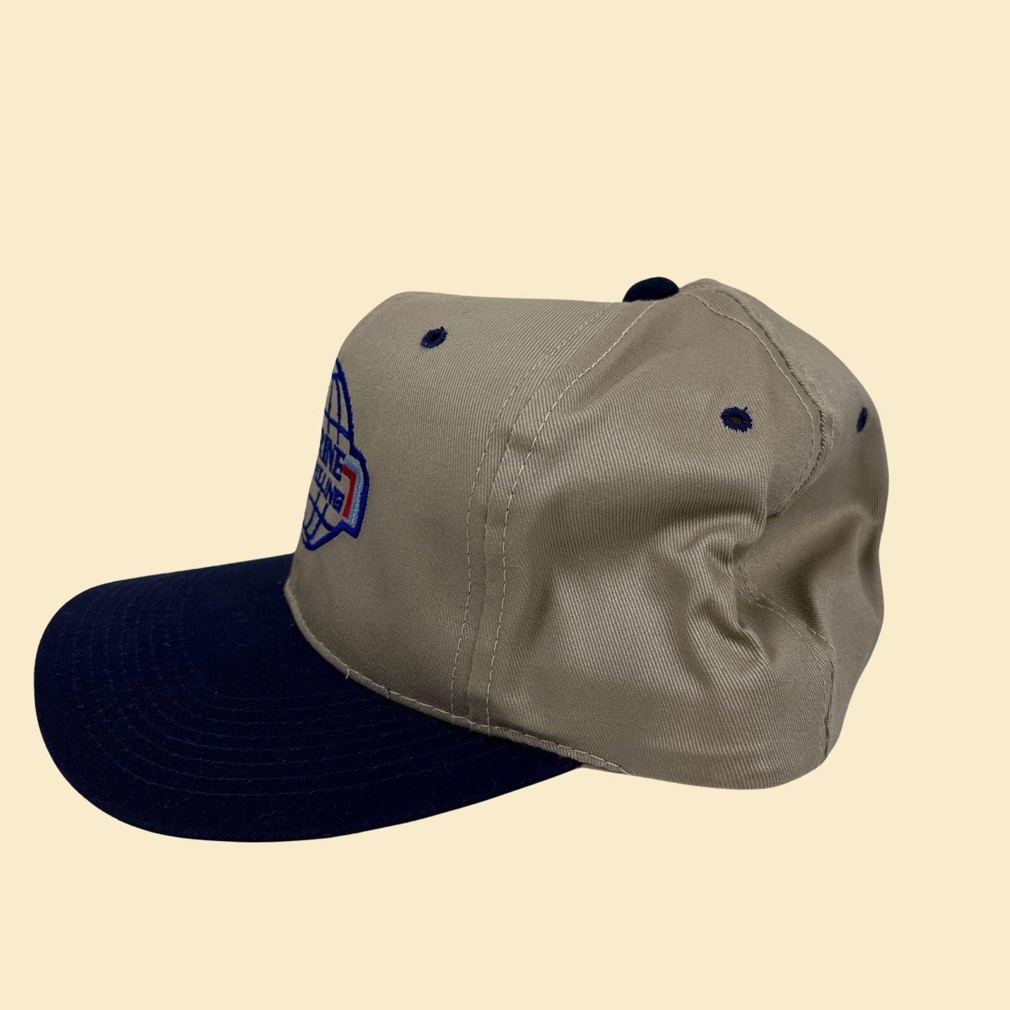 90s Marine Drilling snapback hat, vintage beige & blue Louisiana oil/drilling workwear hat