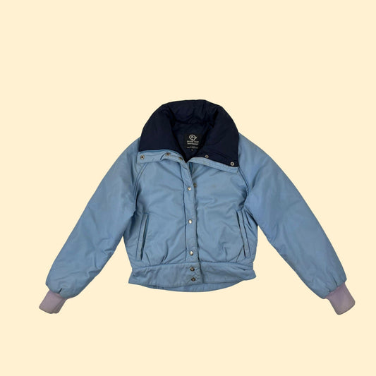 80s/90s S ski jacket by Golden Team Sportswear, vintage women's pastel blue puffer jacket