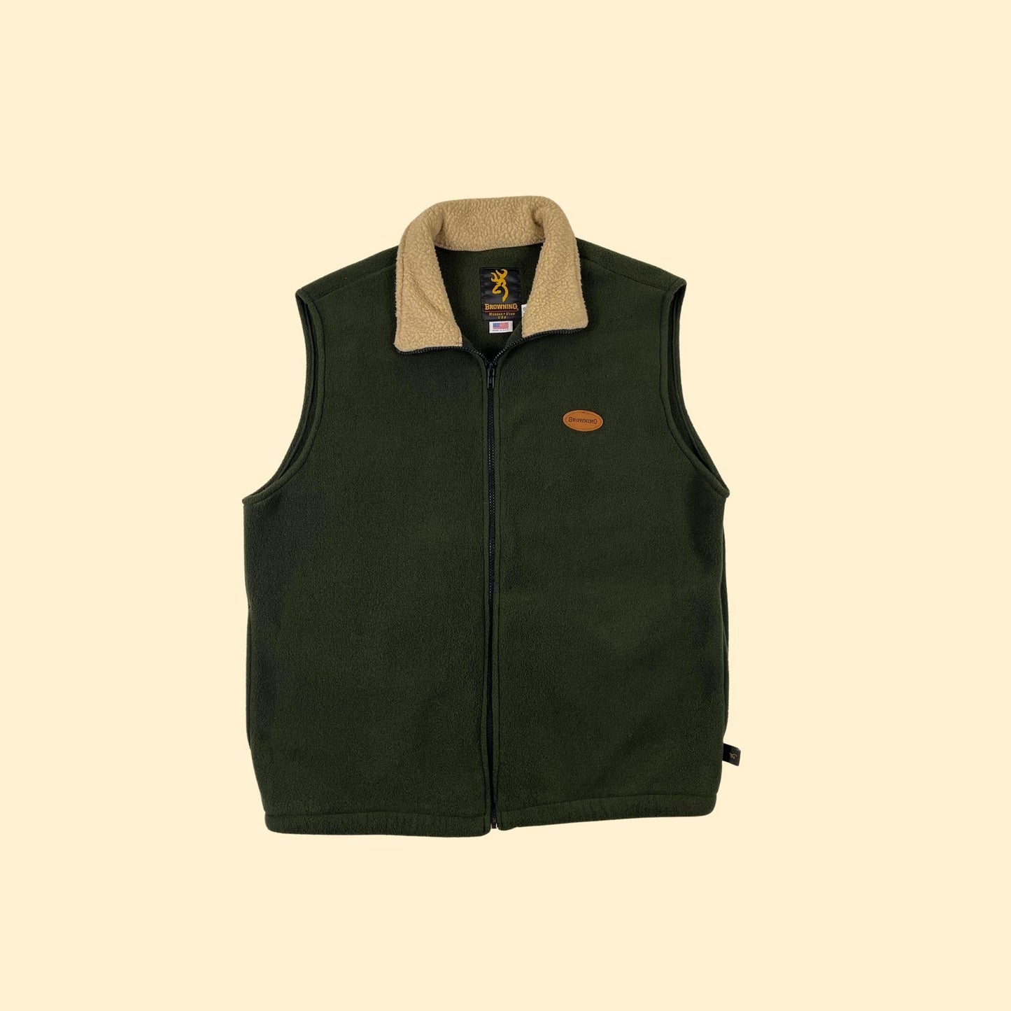 90s Browning fleece vest, size L vintage green zip up hunting/outdoors vest