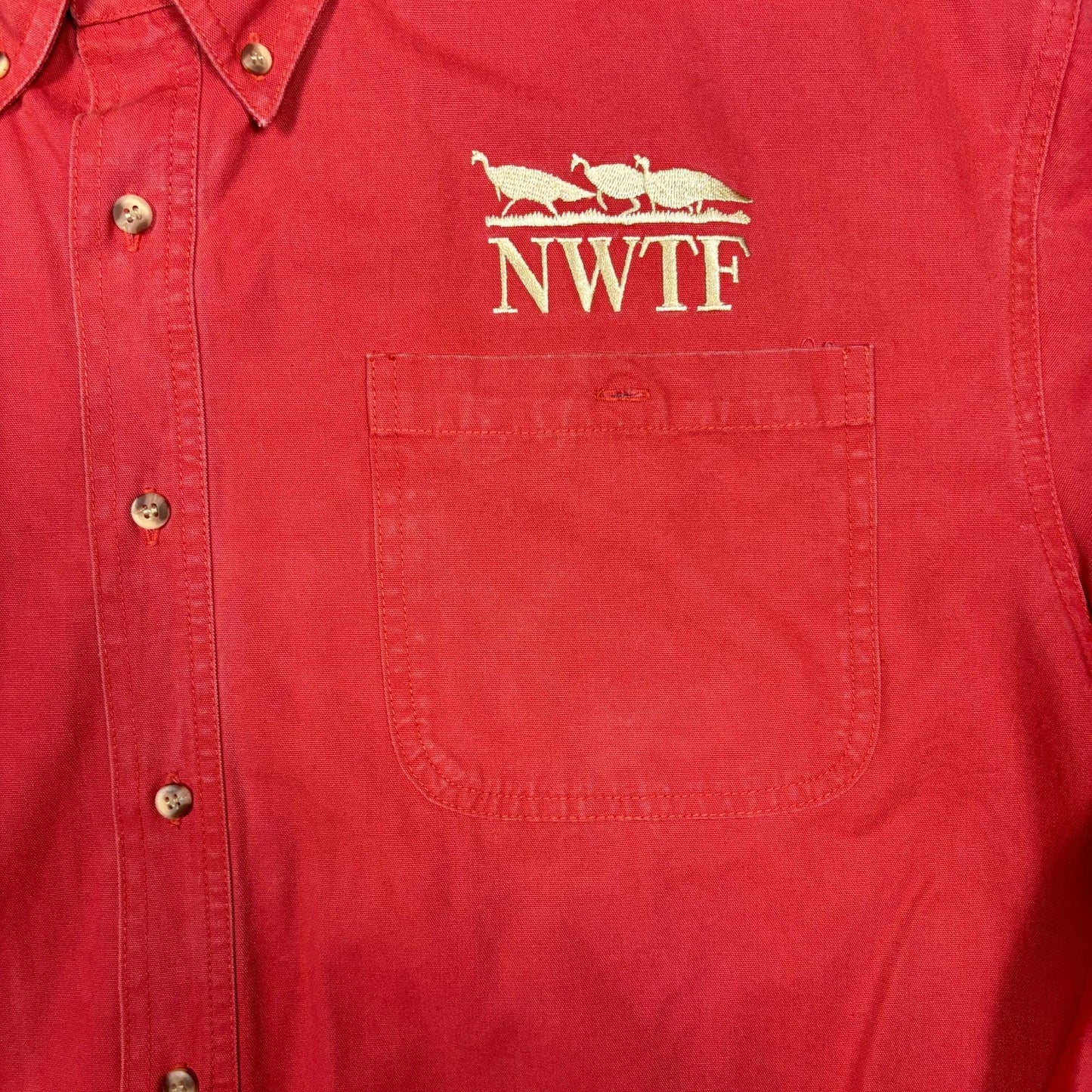 1990s National Wild Turkey Foundation shirt, vintage XL red cotton button down men's shirt