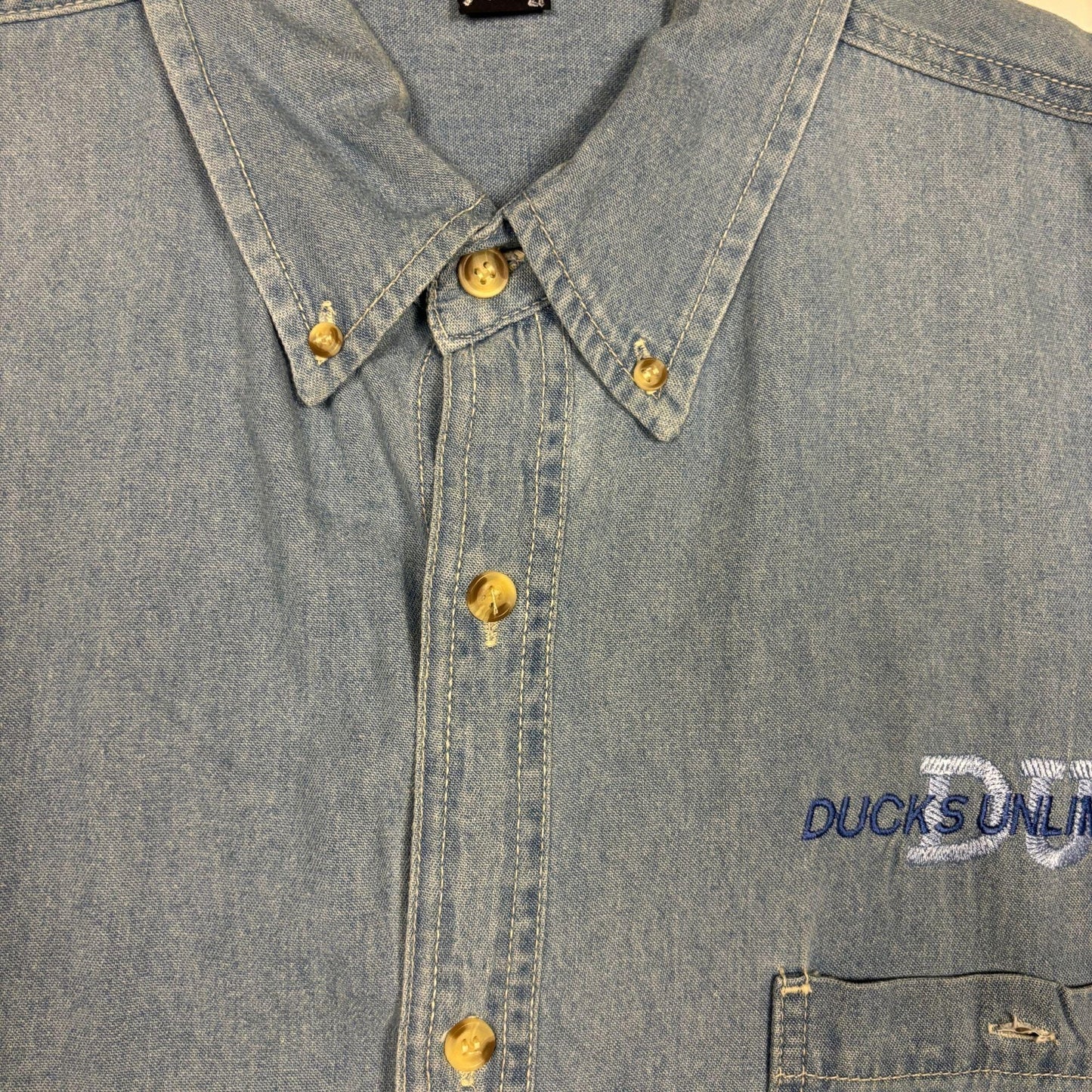 90s XXL chambray shirt w/ Ducks Unlimited logo by LA Loving, vintage men's lightweight denim-style button down