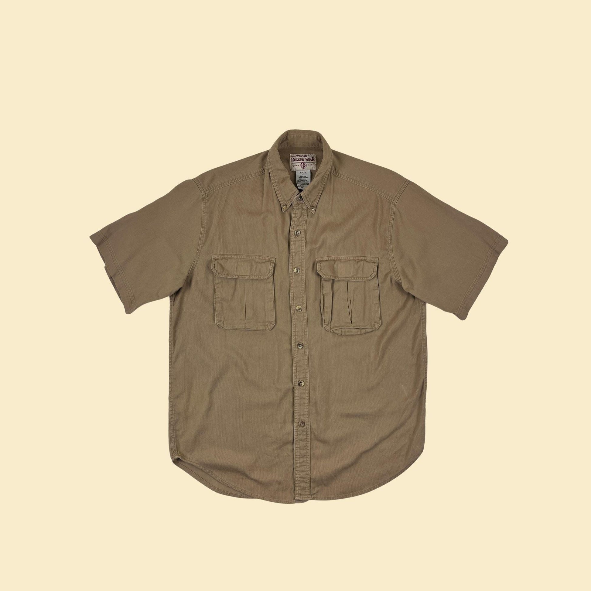 90s/Y2K L Wrangler shirt, vintage brown/khaki short sleeve button down