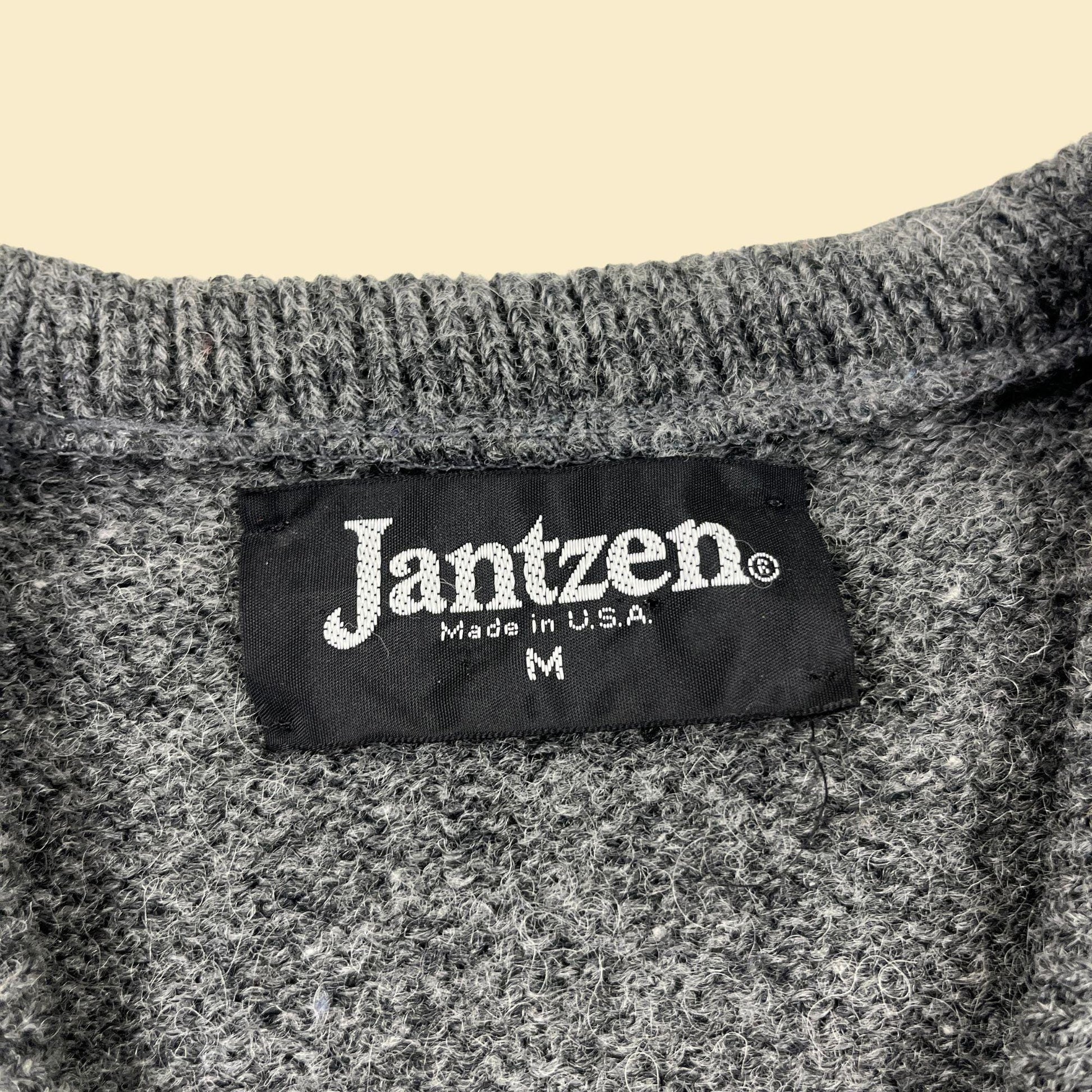 1980s Jantzen sweater vest, size M vintage grey knit men's sleeveless pullover, USA made