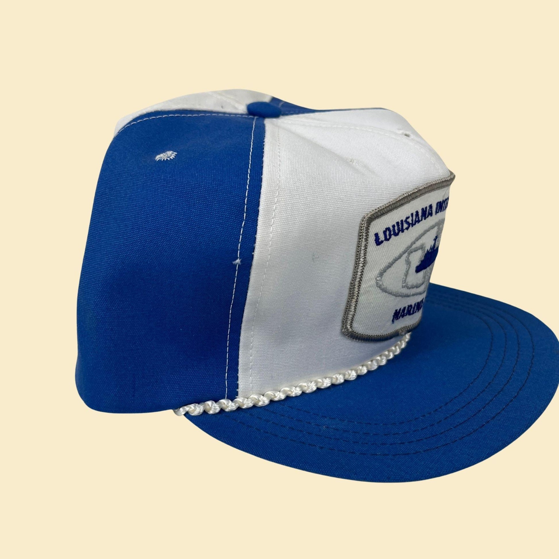 80s Louisiana baseball cap, vintage blue & white Louisiana Internal Marine adjustable hat