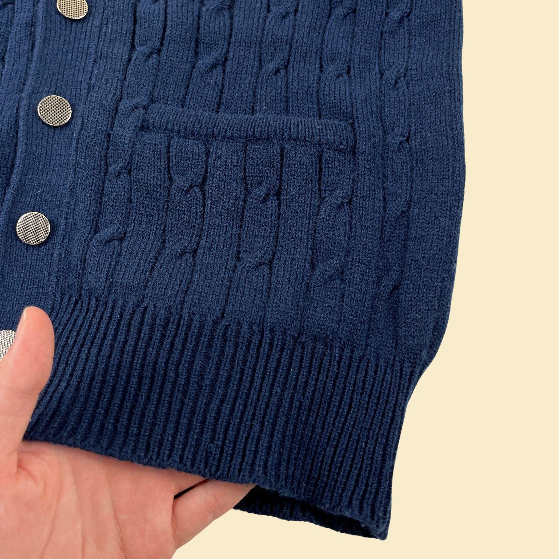 1980s S dark blue sweater vest by Haband, button up men's vintage knit vest