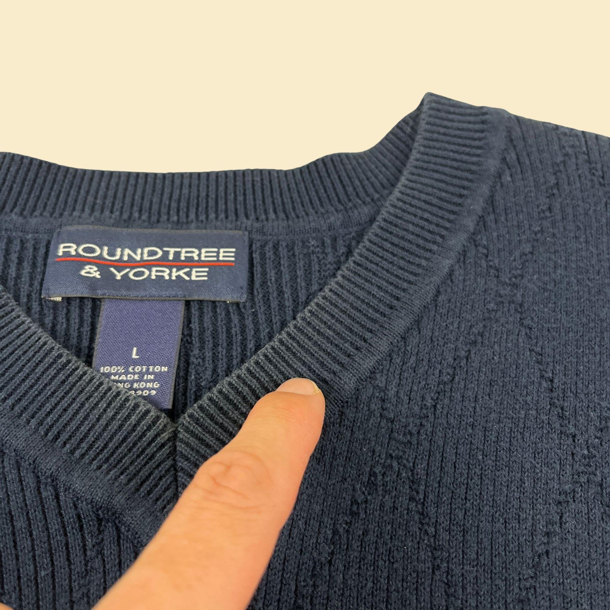 1990s L blue sweater vest by Roundtree & Yorke, vintage men's knit cotton sleeveless pullover