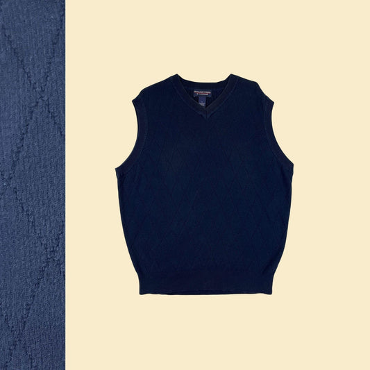 1990s L blue sweater vest by Roundtree & Yorke, vintage men's knit cotton sleeveless pullover