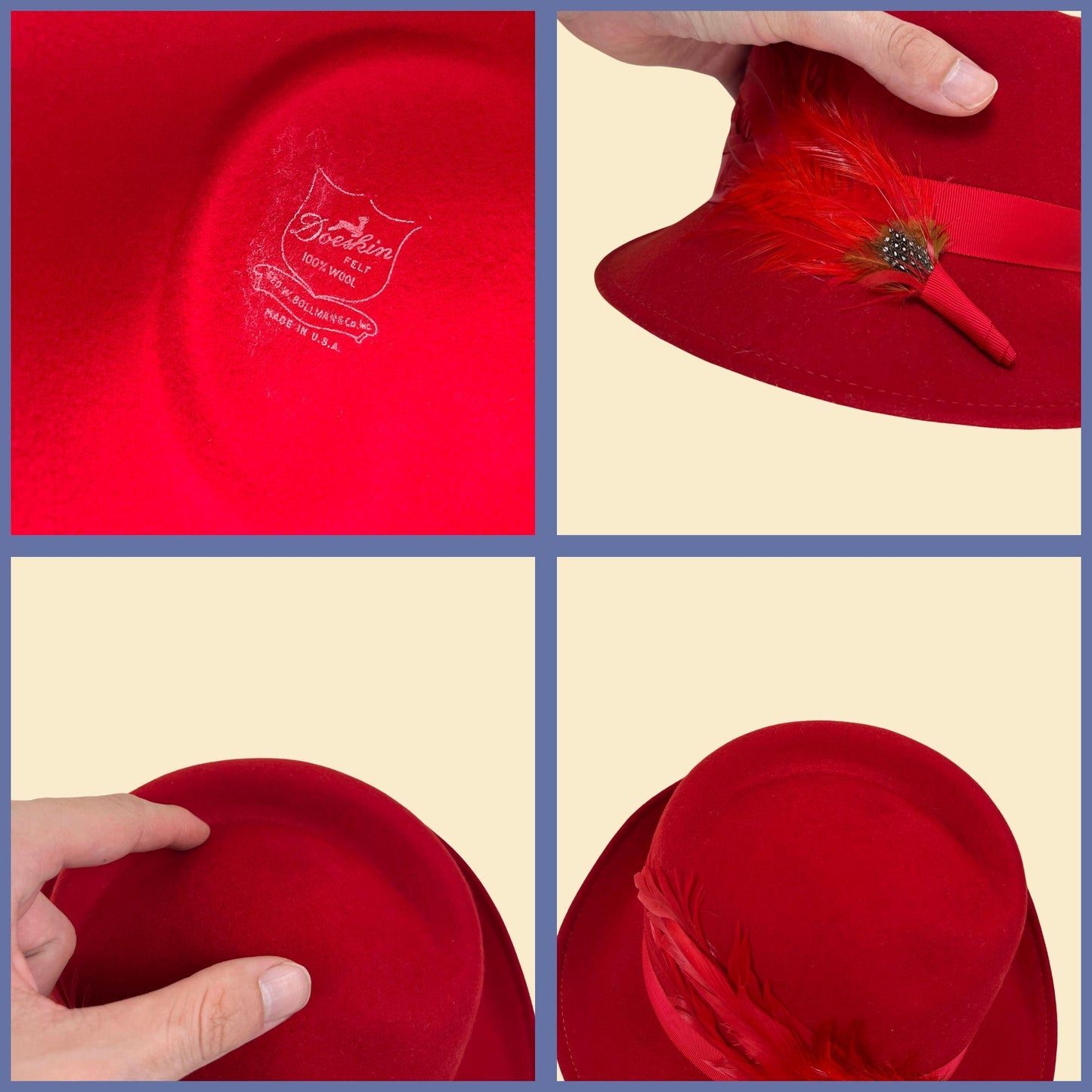 1970s red fedora brim hat by Geo W. Bollman & Co, vintage wool western-style hat