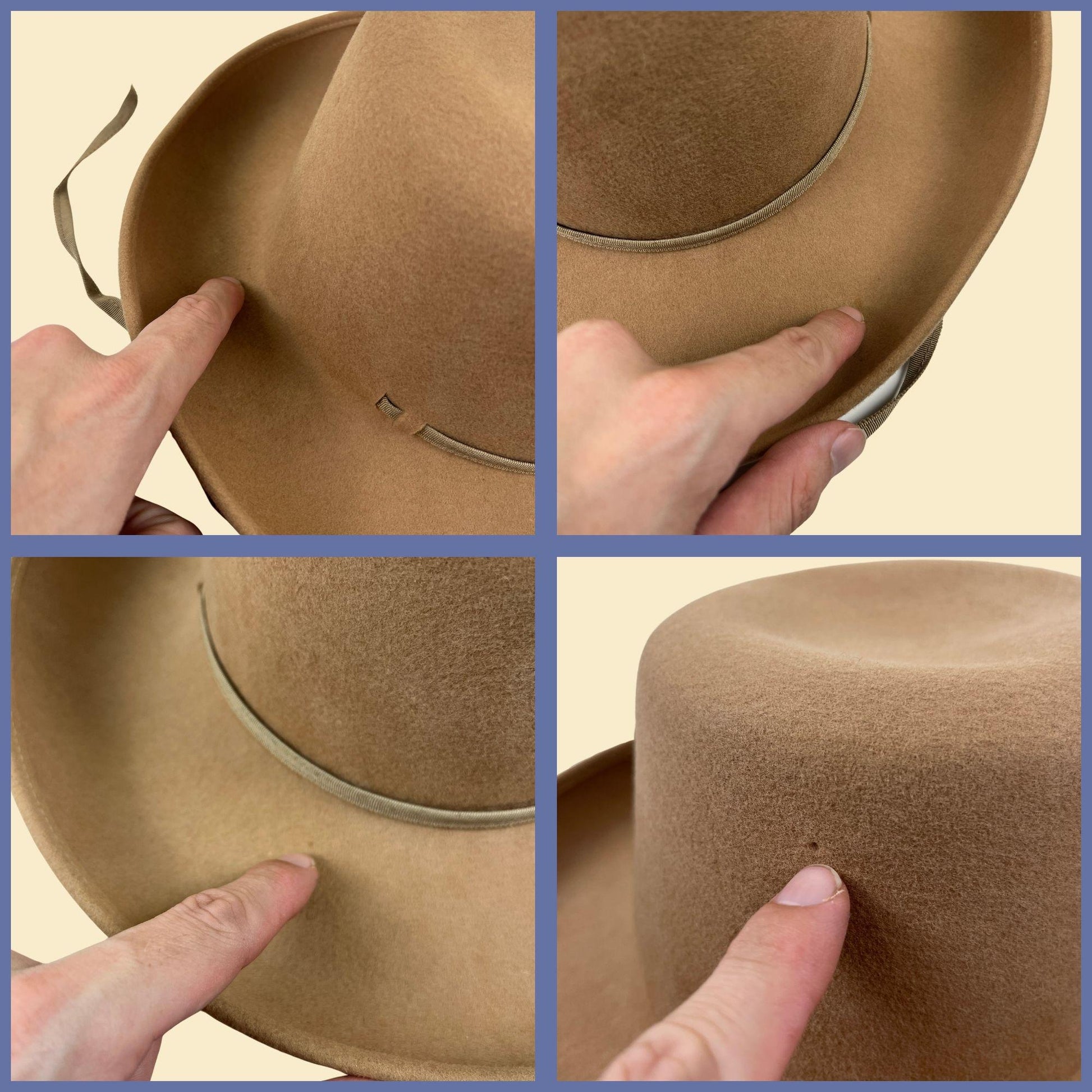 1960s Mr. Charles felt fedora brim hat, beige/tan vintage western style hat w/ rope