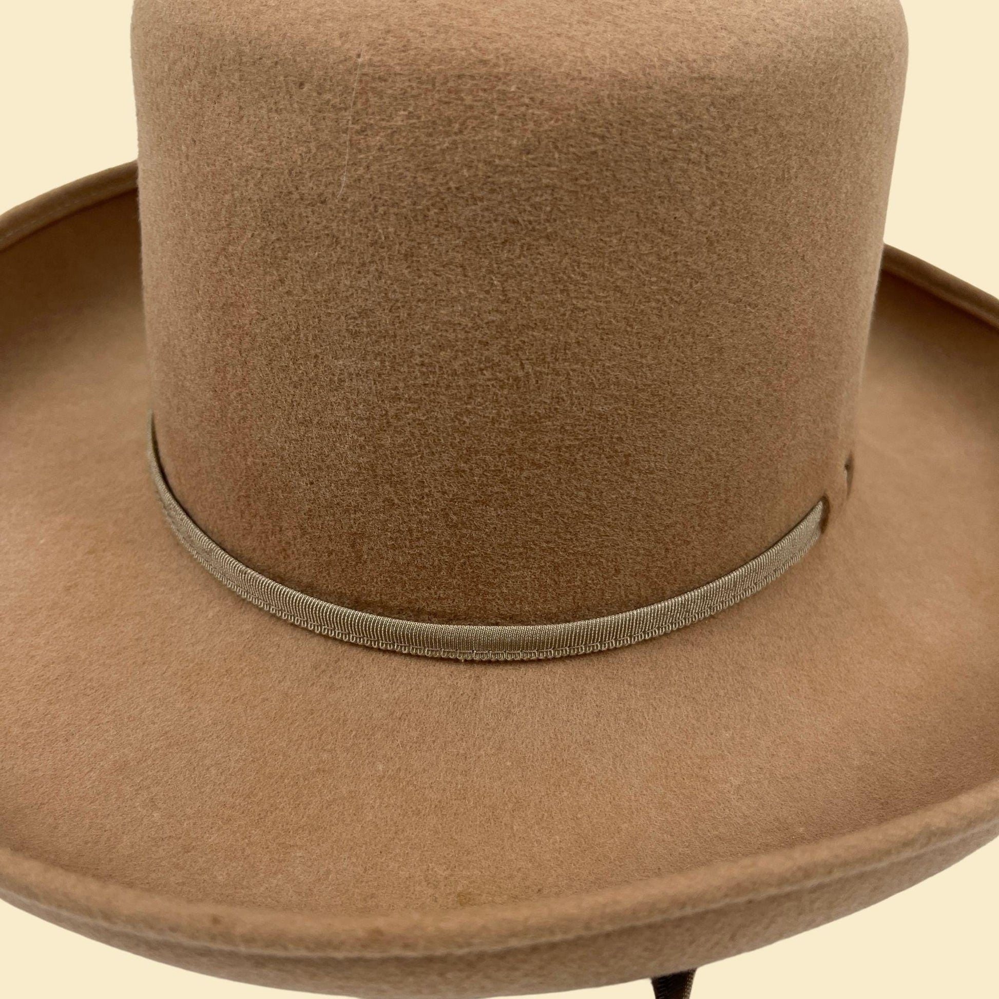 1960s Mr. Charles felt fedora brim hat, beige/tan vintage western style hat w/ rope