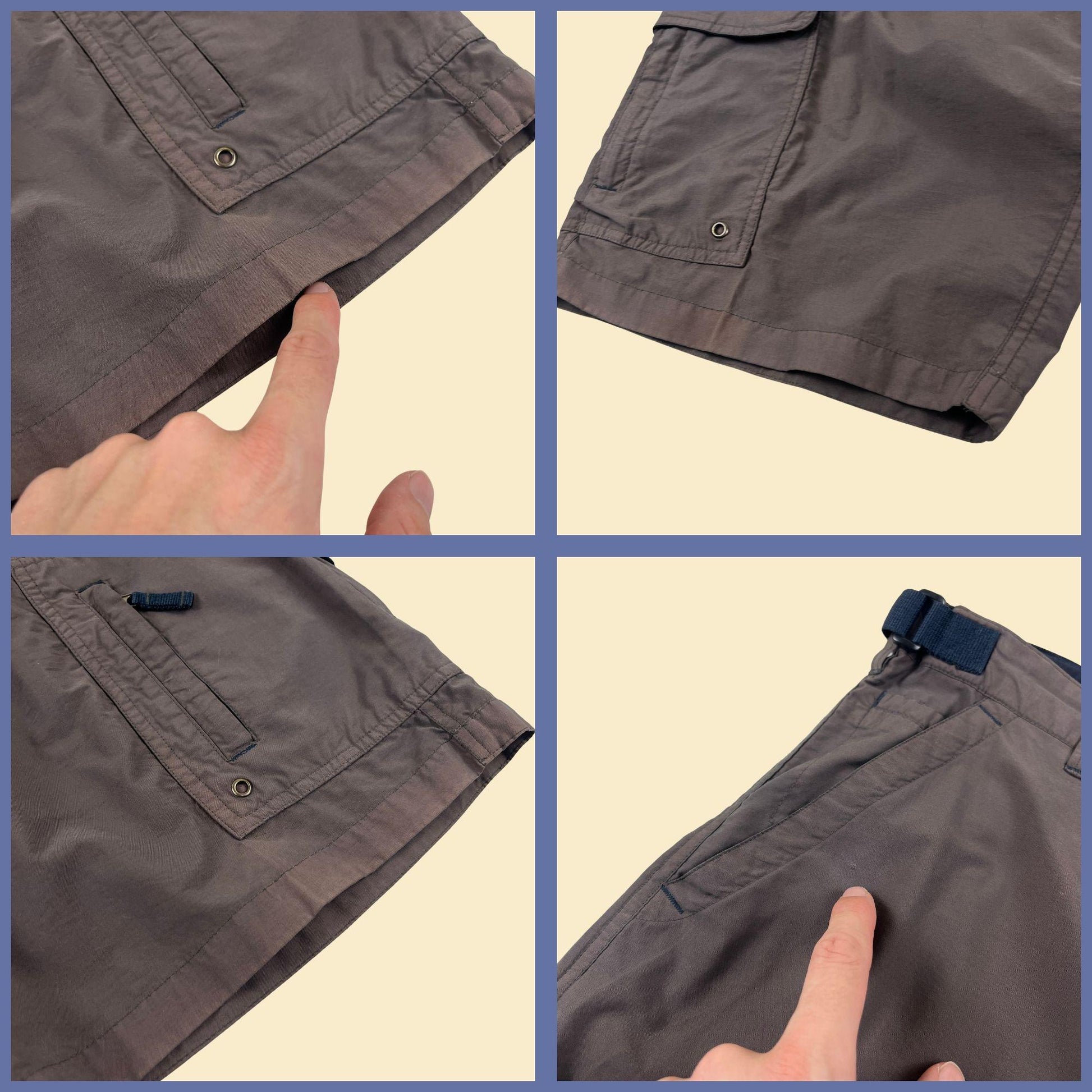 90s/Y2K cargo shorts, size 34 No Boundaries blue & grey cotton/nylon knee length shorts