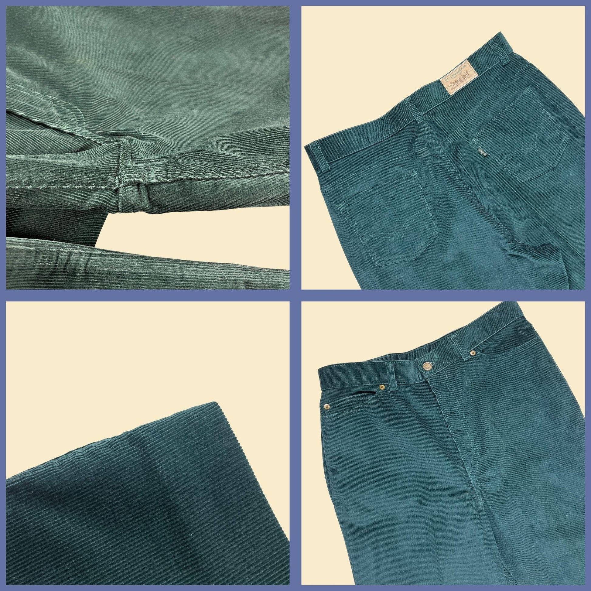 1980s Levi Strauss & Co corduroy pants, size 32 green straight leg USA made pants