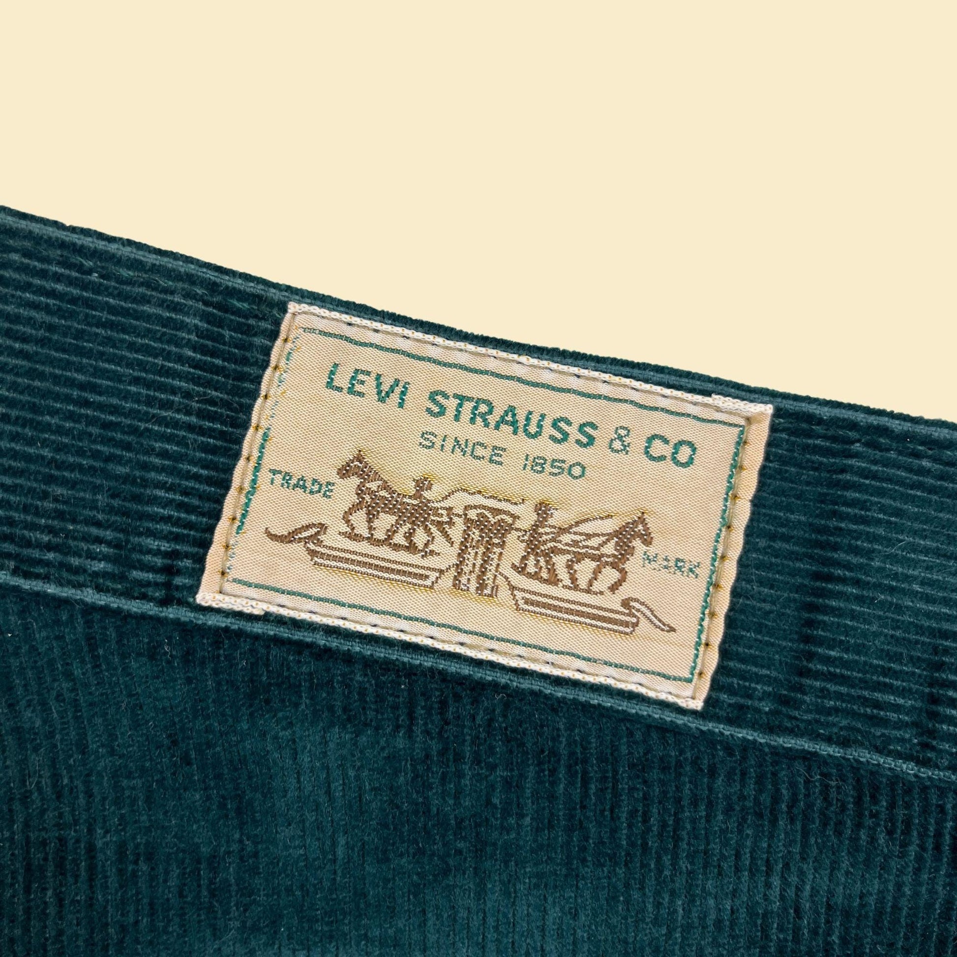 1980s Levi Strauss & Co corduroy pants, size 32 green straight leg USA made pants